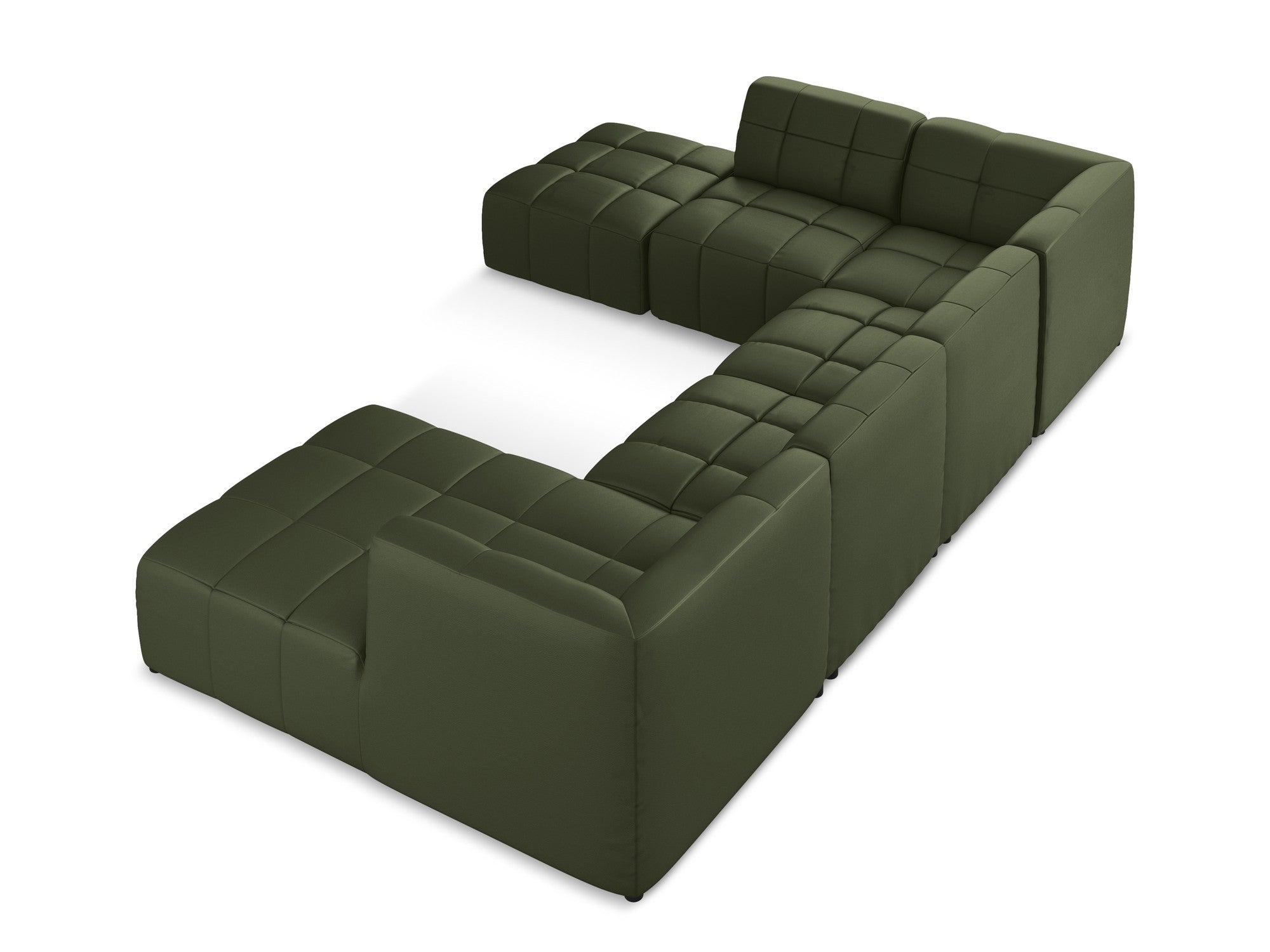 Modularer Panoramawinkelsofa ALOHA aus dunkelgrünem Kunstleder
