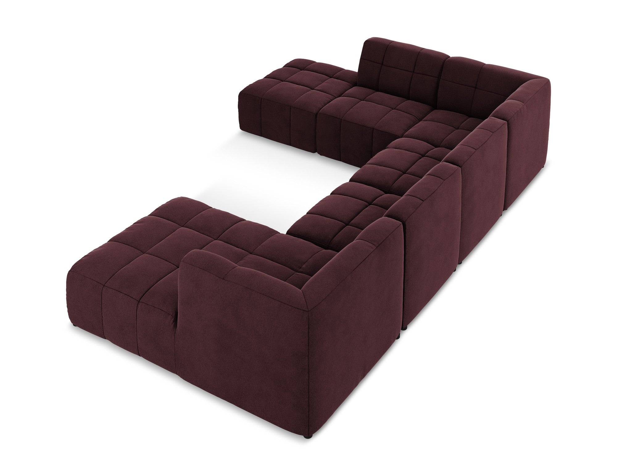 Modularer samtiger Panoramacouch ALOHA in Burgunderrot