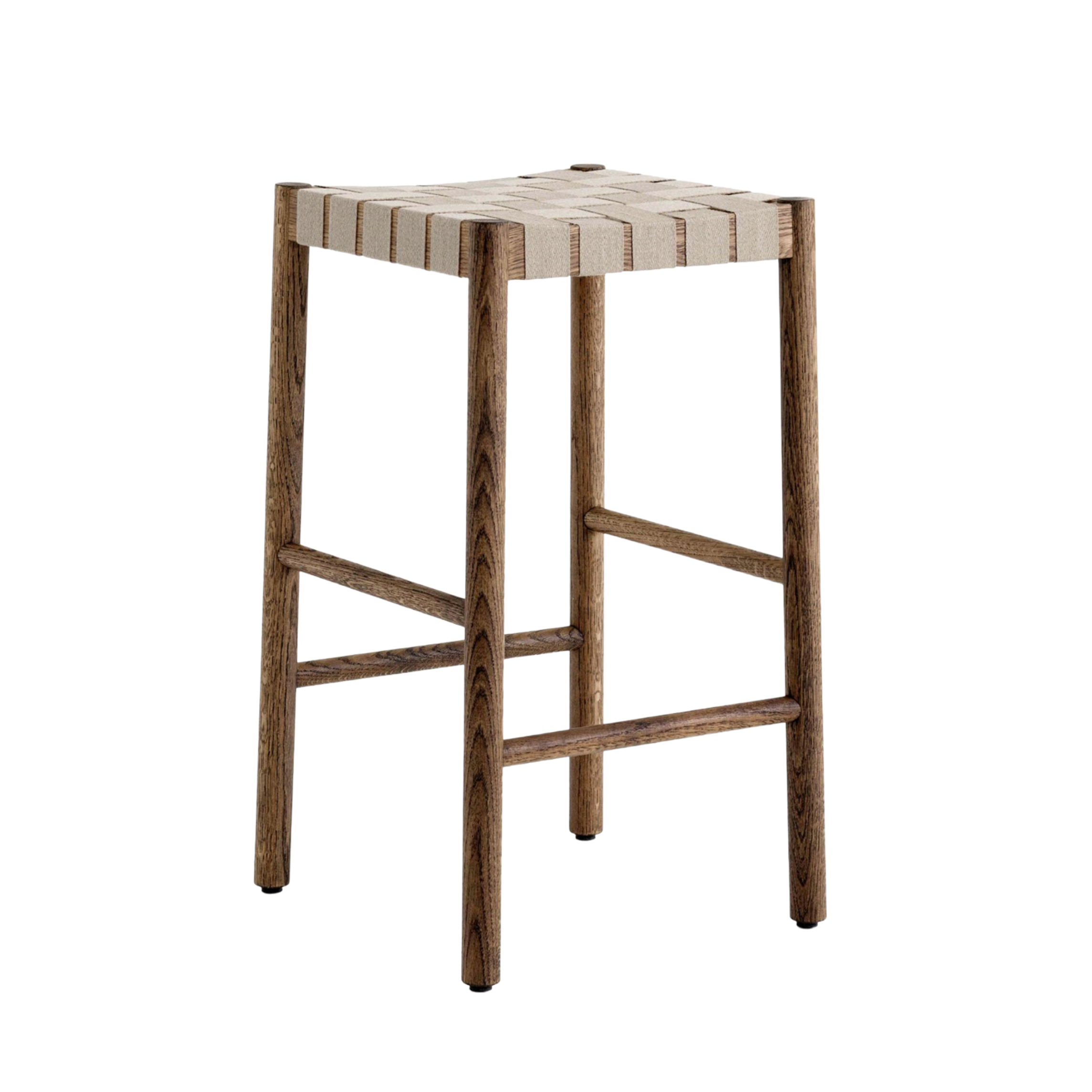 Hocker BETTY mit beigem gewebtem Sitz aus rauchgeöltem Eichenholz
