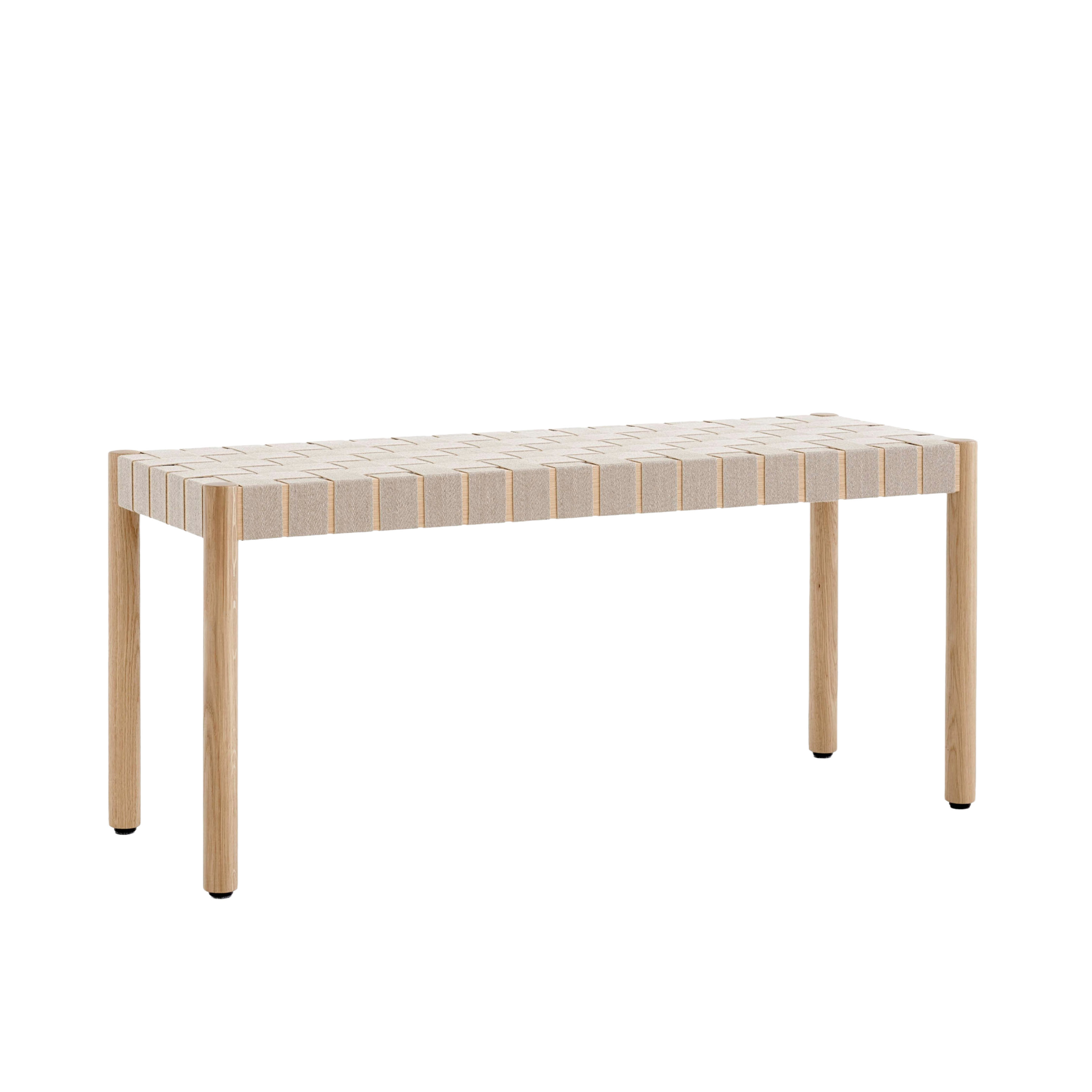 Bank BETTY mit beigem gewebtem Sitz und lackierter Eiche
