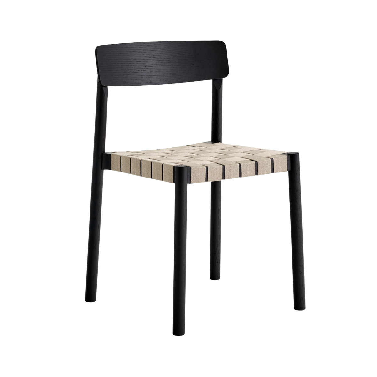 Stuhl BETTY TK1 mit beigem, gewebtem Sitz und schwarz lackiertem Eschenholz