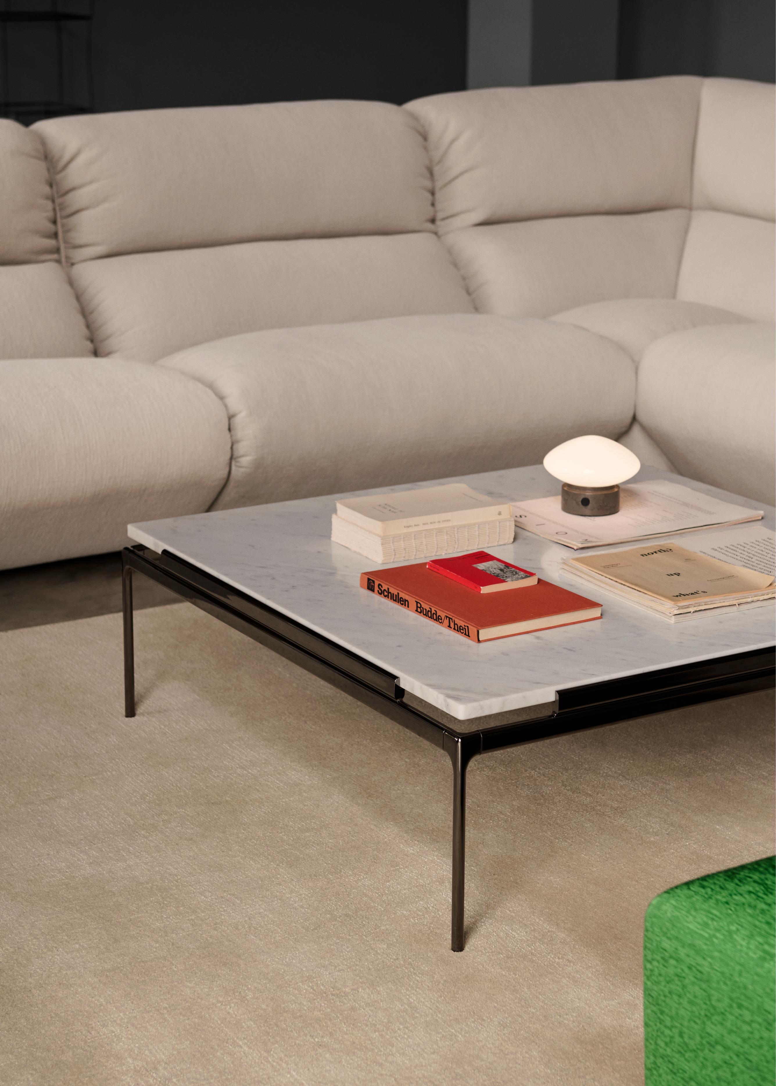 Quadratischer Couchtisch SETT LN13 mit grüner Marmorplatte und verchromtem Gestell