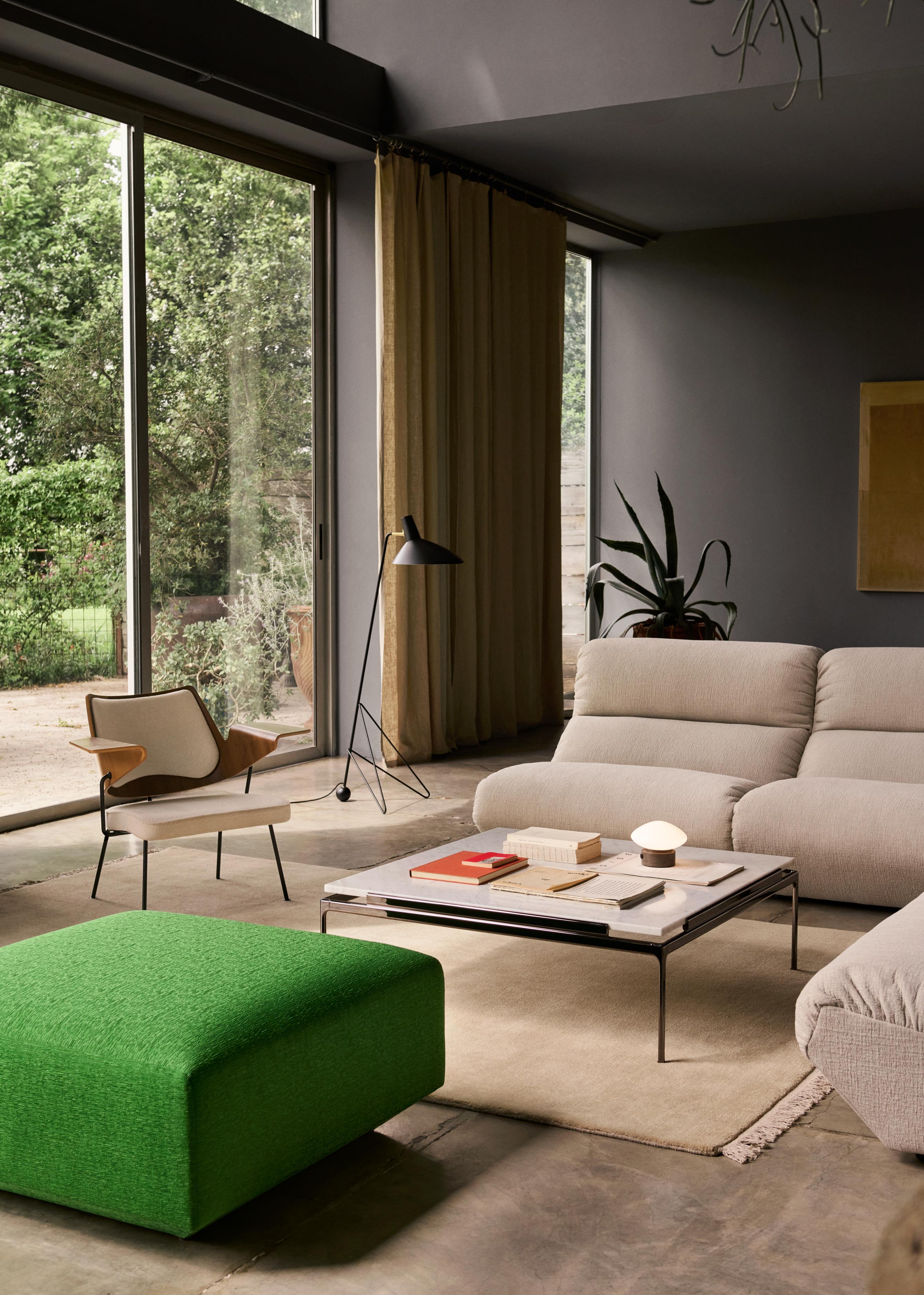 Quadratischer Couchtisch SETT LN13 mit grüner Marmorplatte und verchromtem Gestell