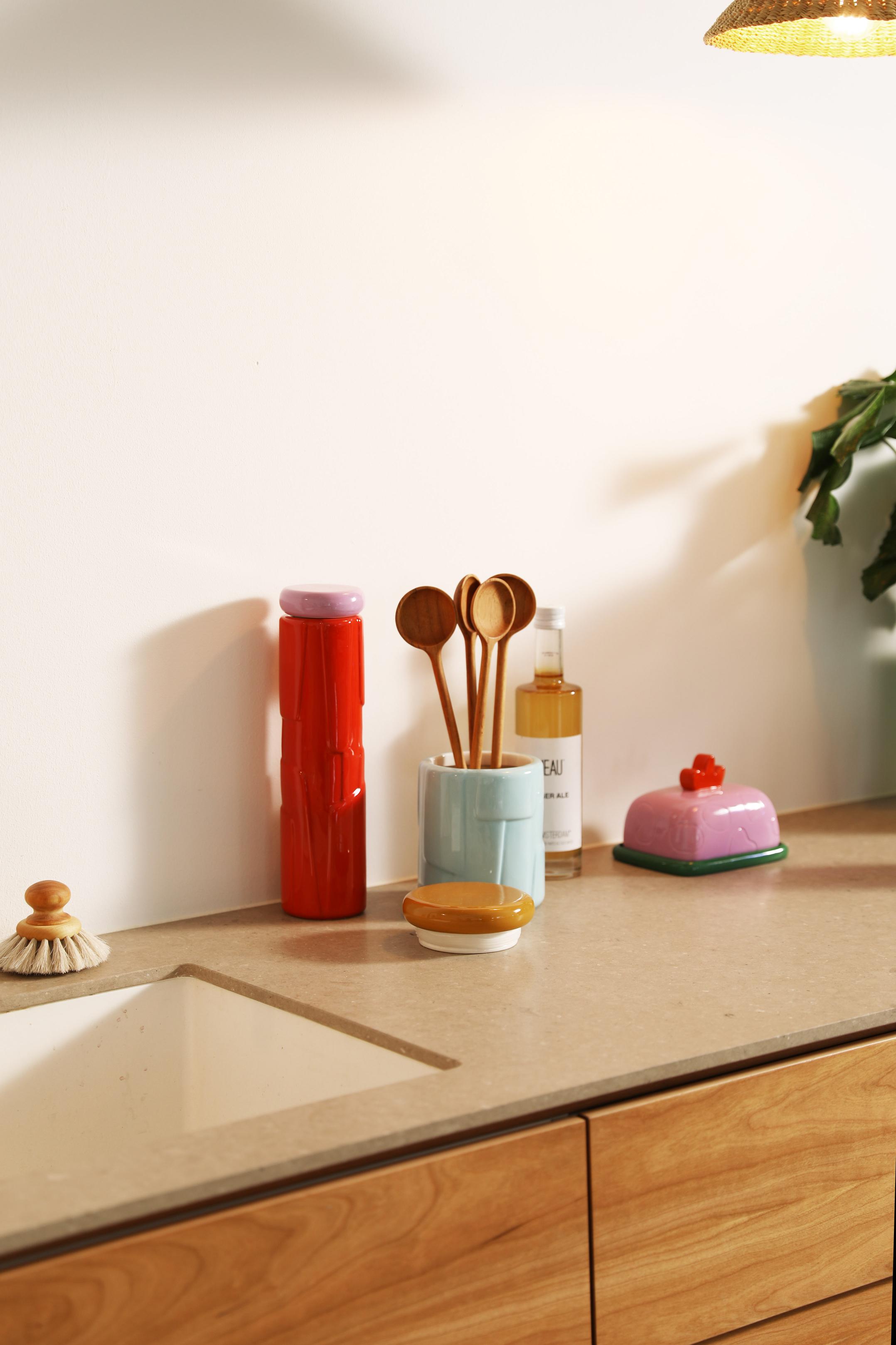 FLAKE container blue with brown lid