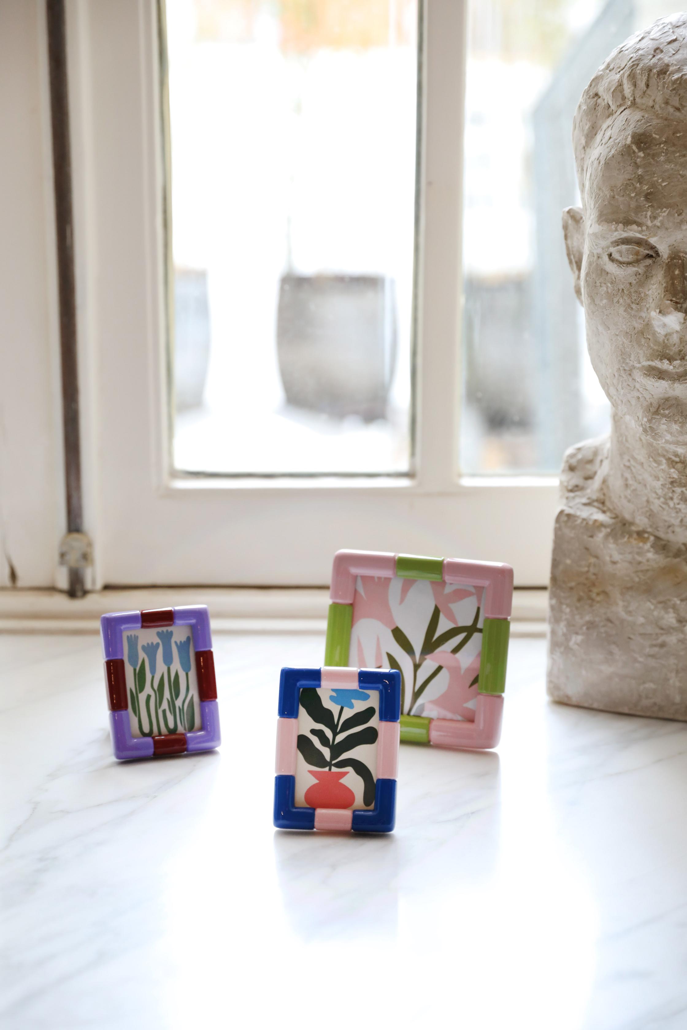 Fotorahmen RIFT SQUARE rosa mit grün