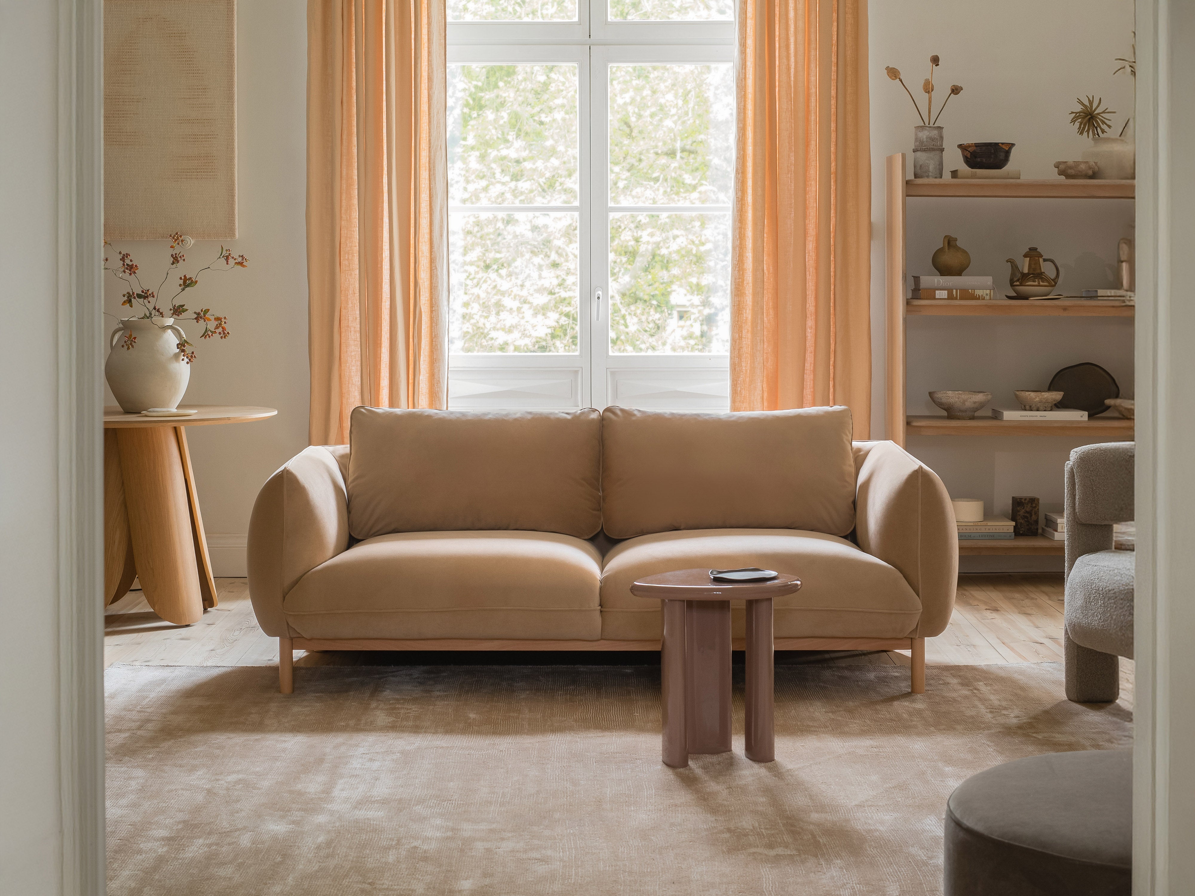 ADA Light Brown Velvet 2-Seater Sofa