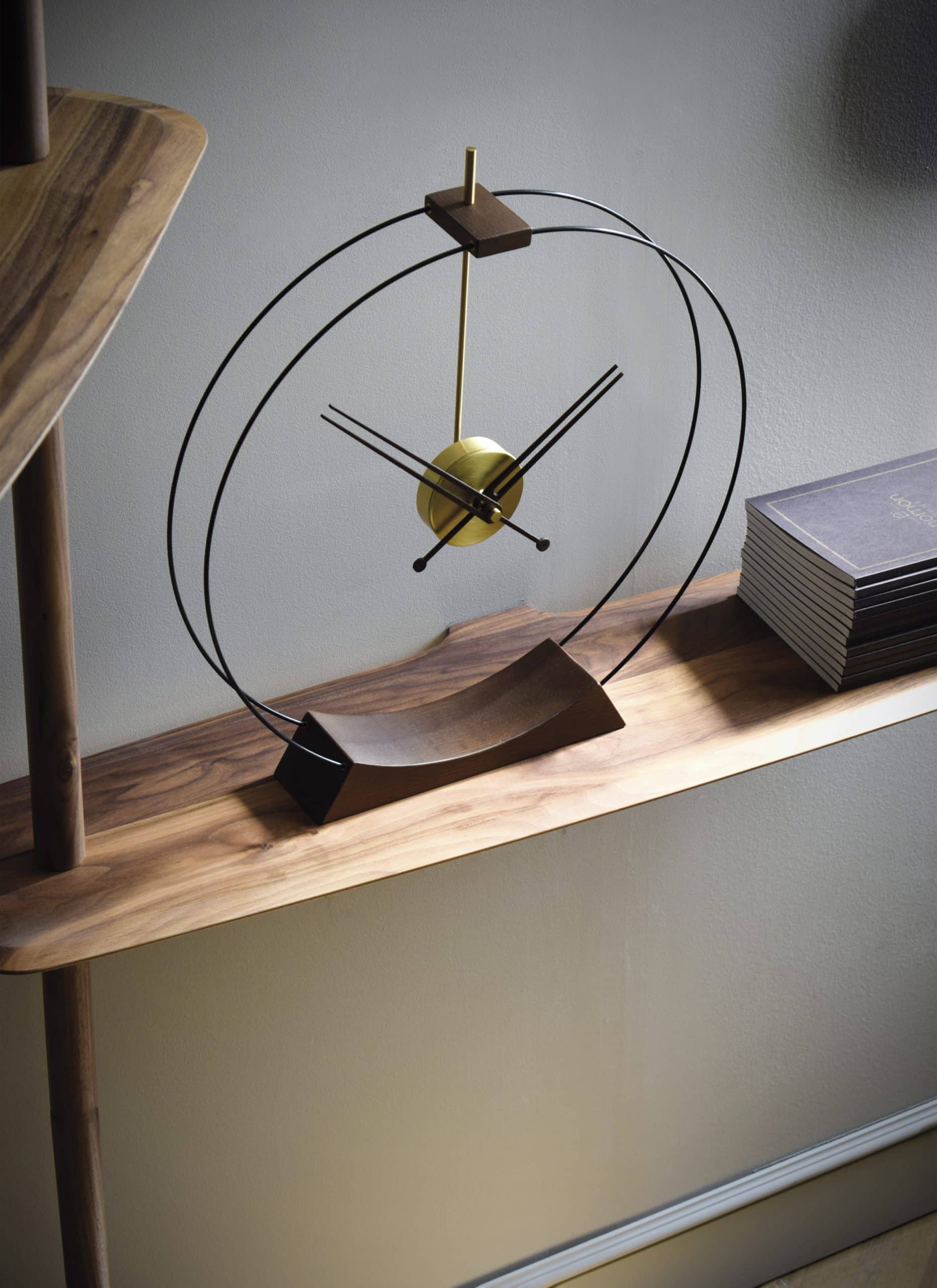 AIRE table clock in ash wood with gold and black