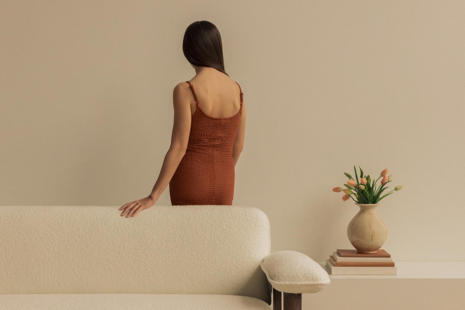 BRASILIA Sofa in Beige with Oak Base