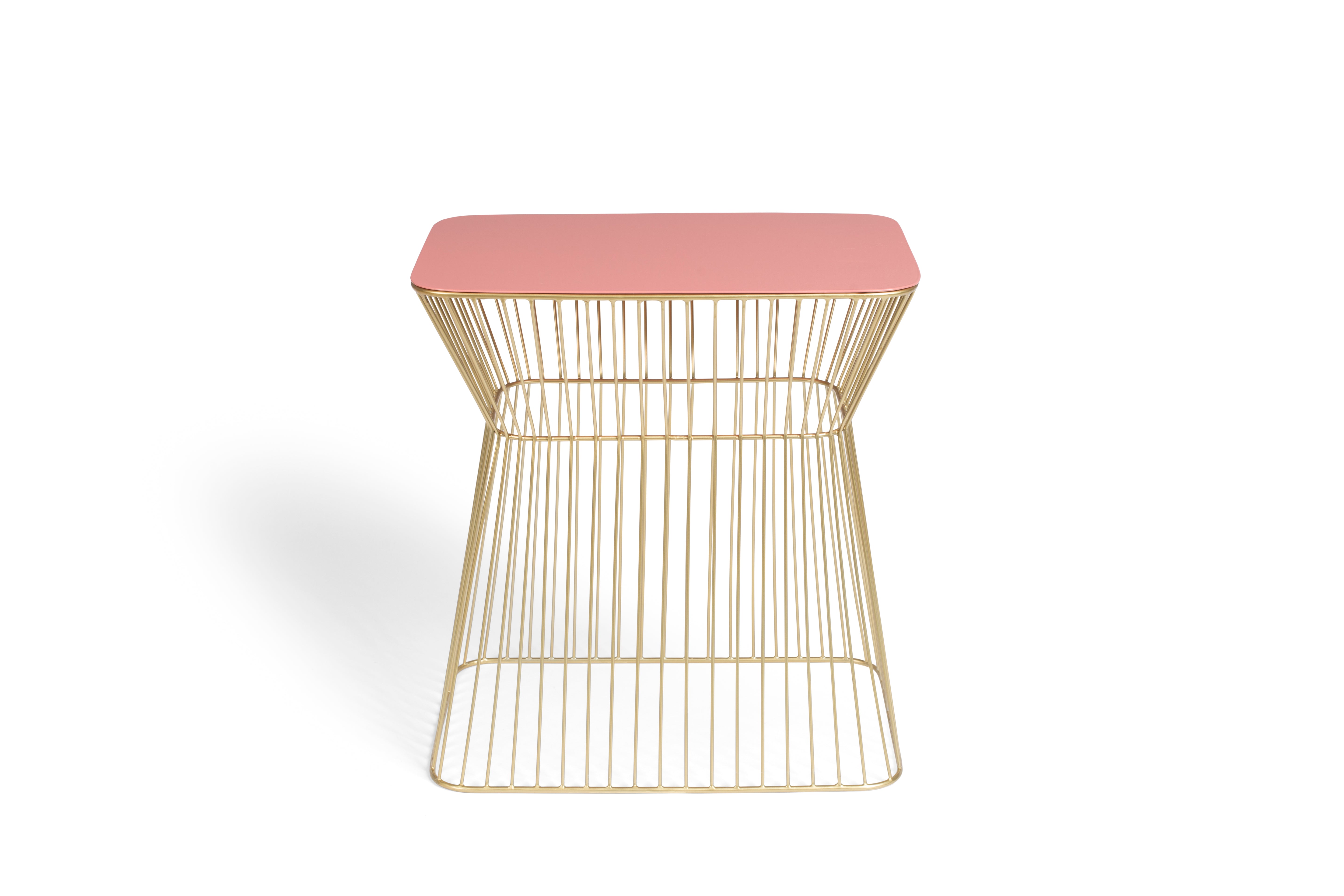 NO OFFENCE side table light pink with a gold base