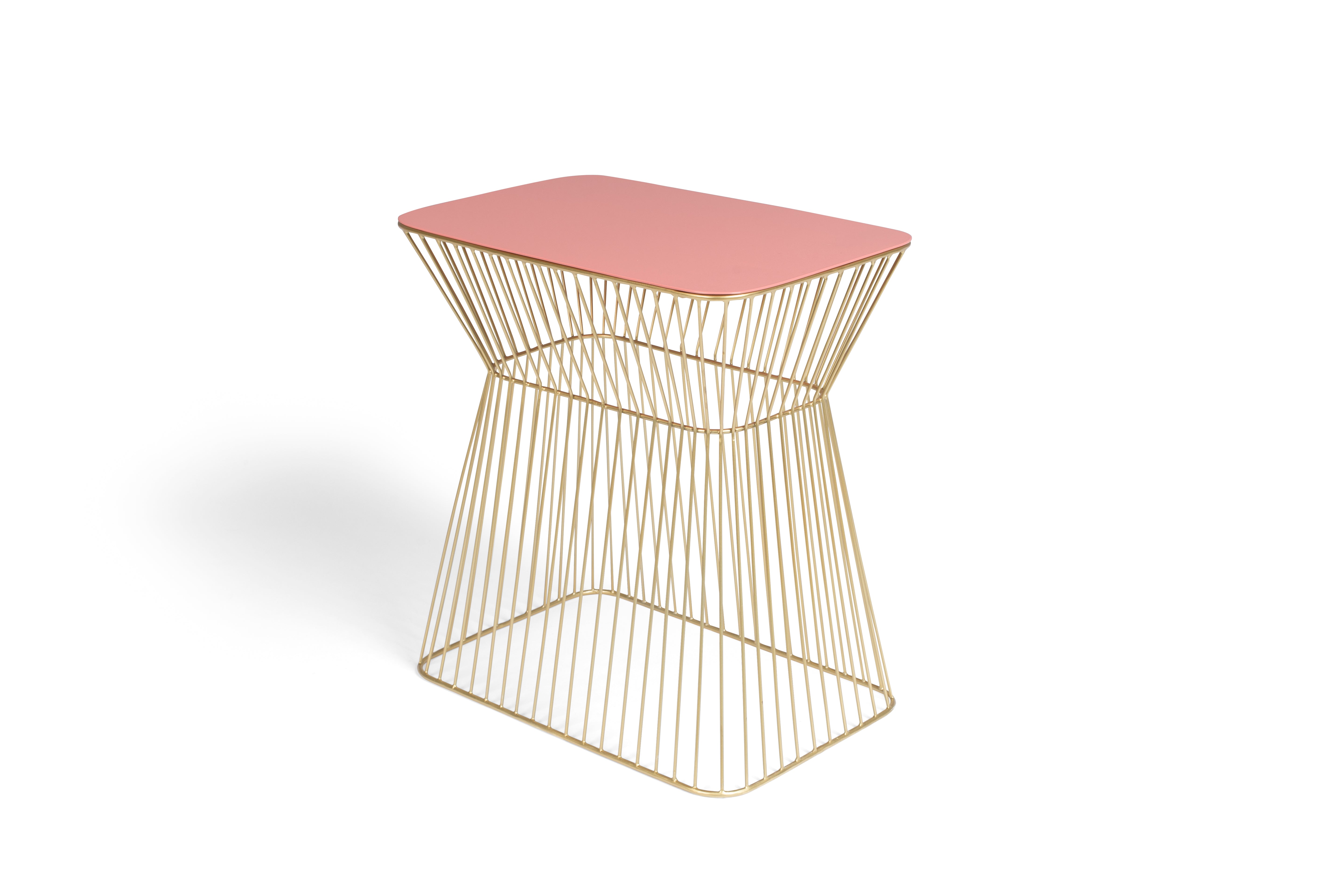 NO OFFENCE side table light pink with a gold base