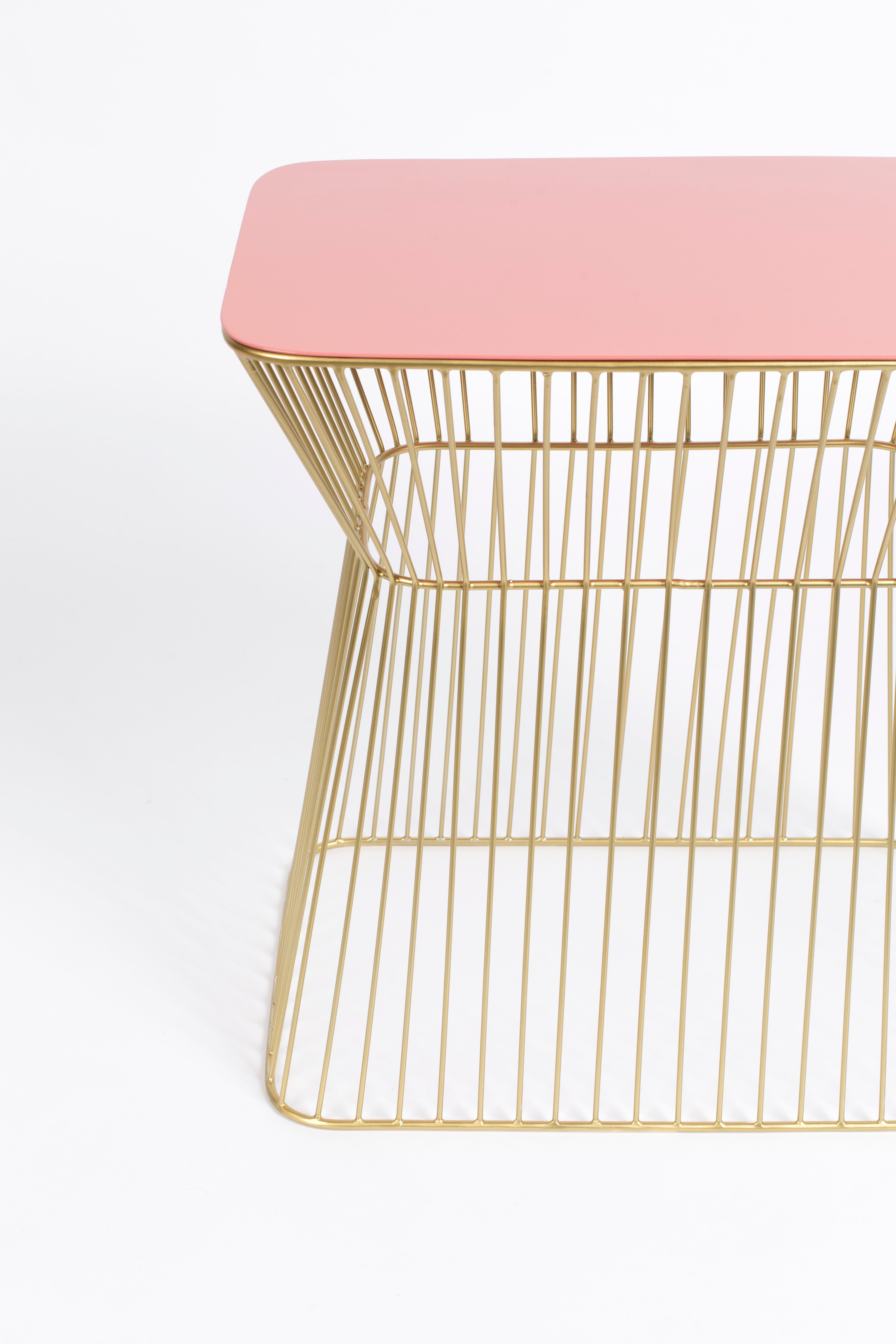 NO OFFENCE side table light pink with a gold base