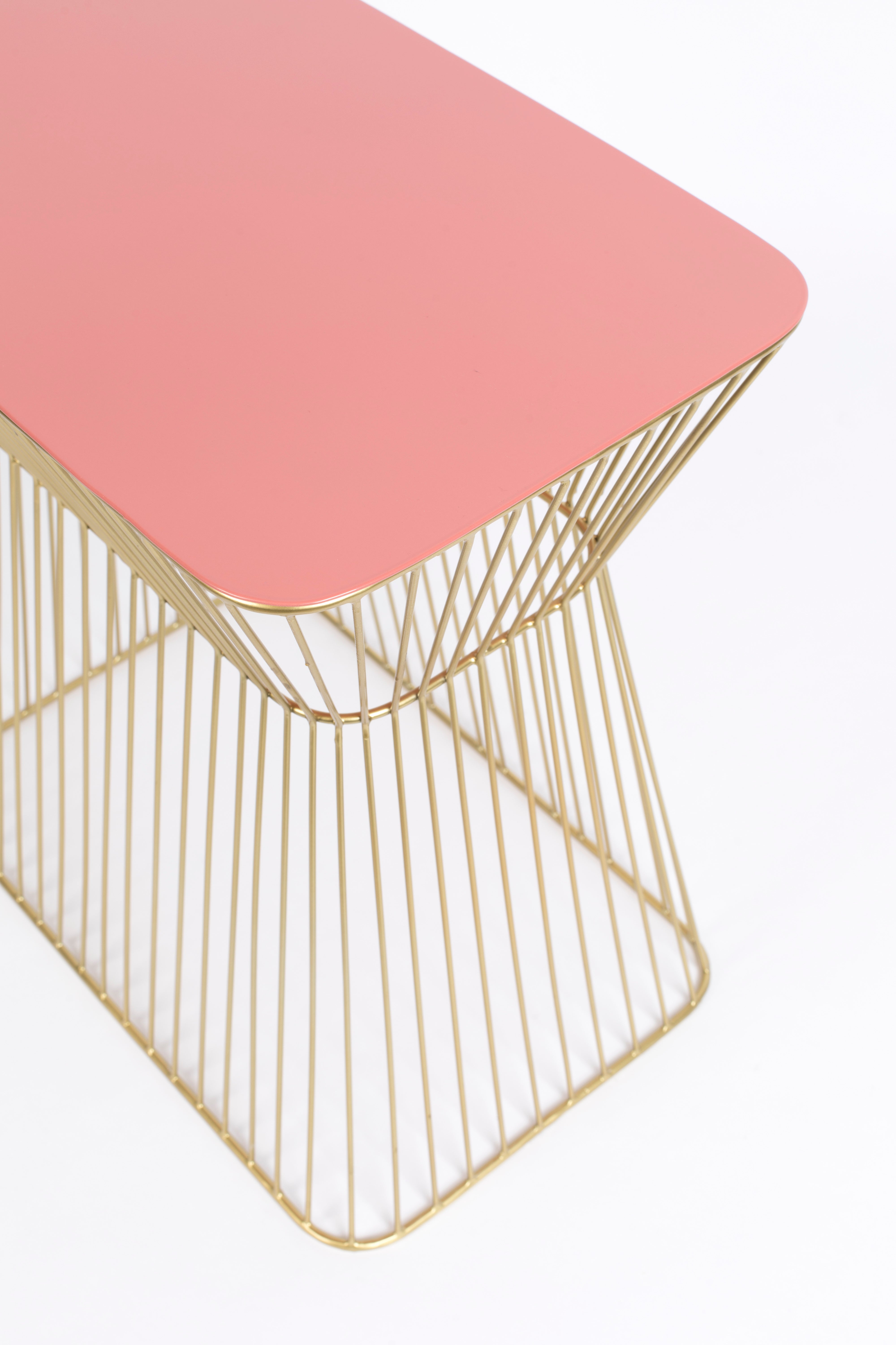 NO OFFENCE side table light pink with a gold base