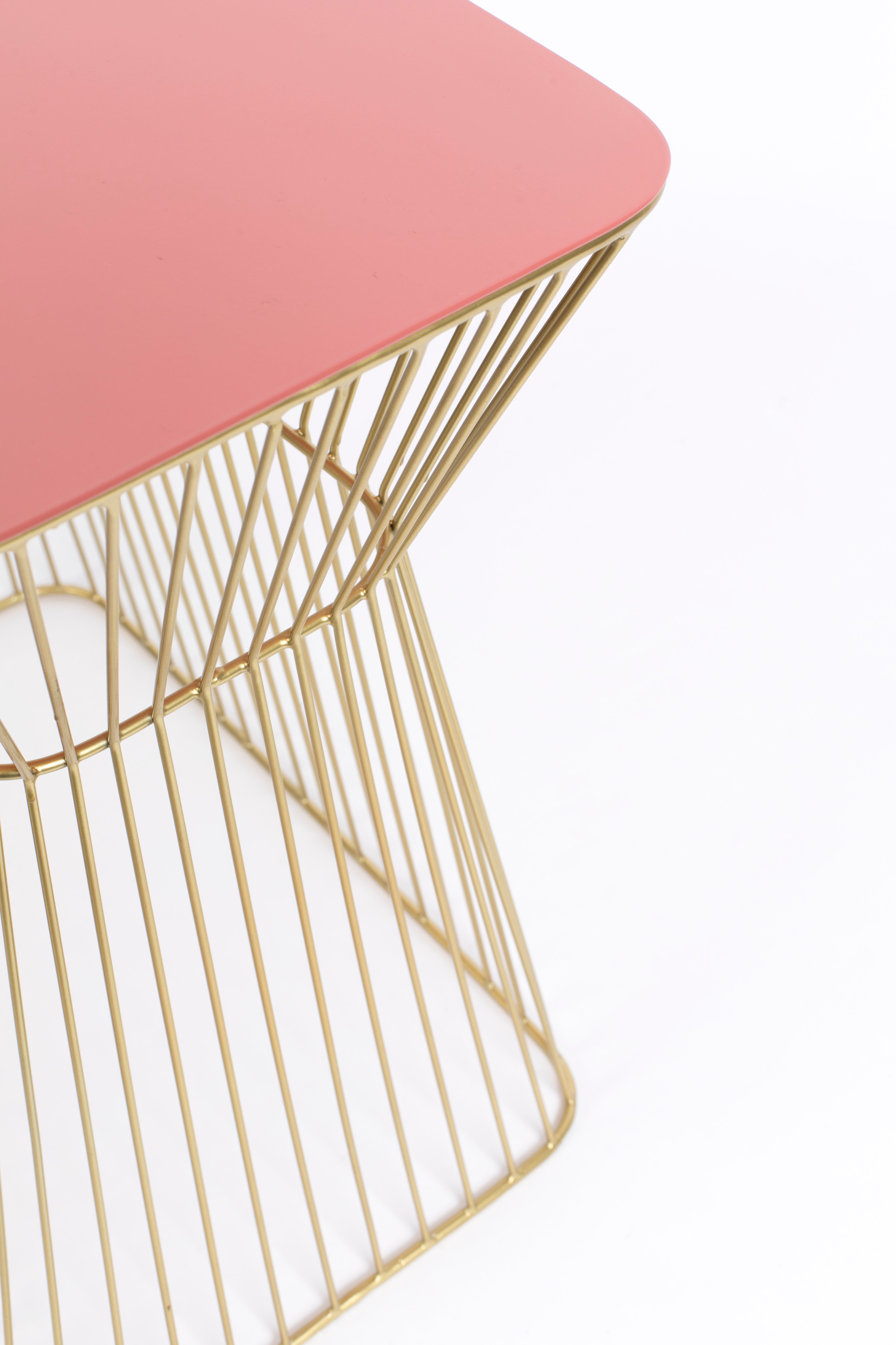 NO OFFENCE side table light pink with a gold base