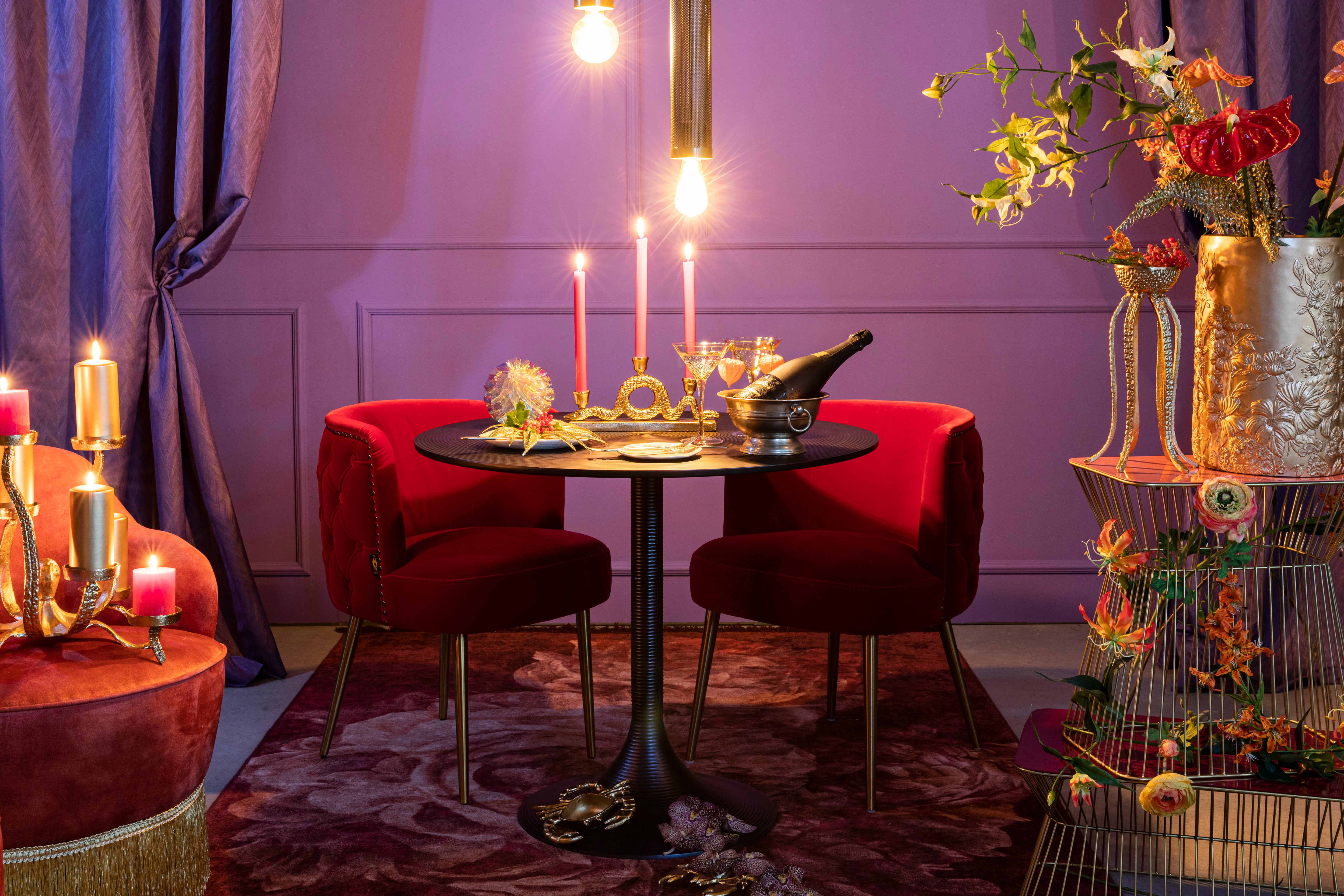 NO OFFENCE side table light pink with a gold base