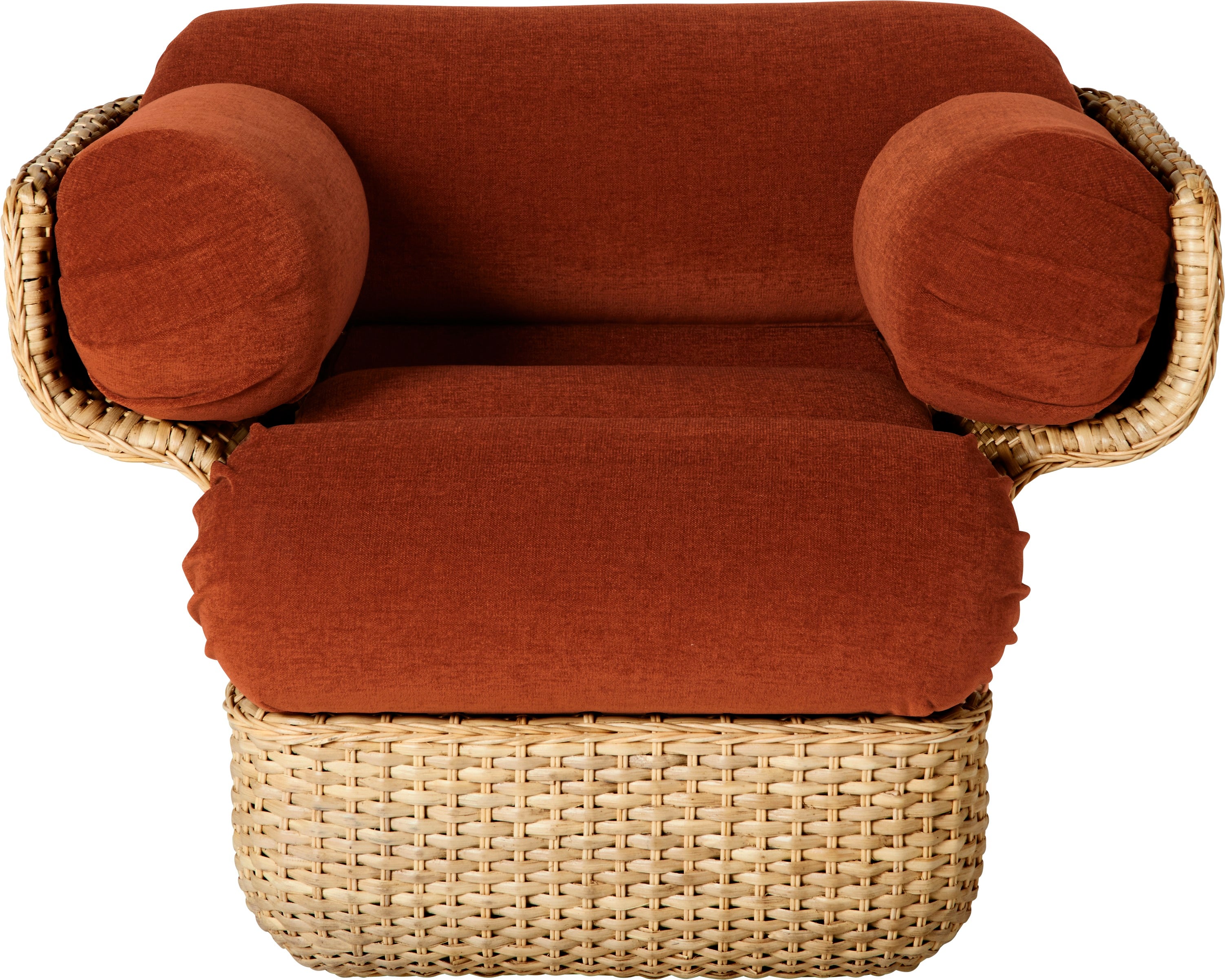 BASKET armchair in burgundy with rattan