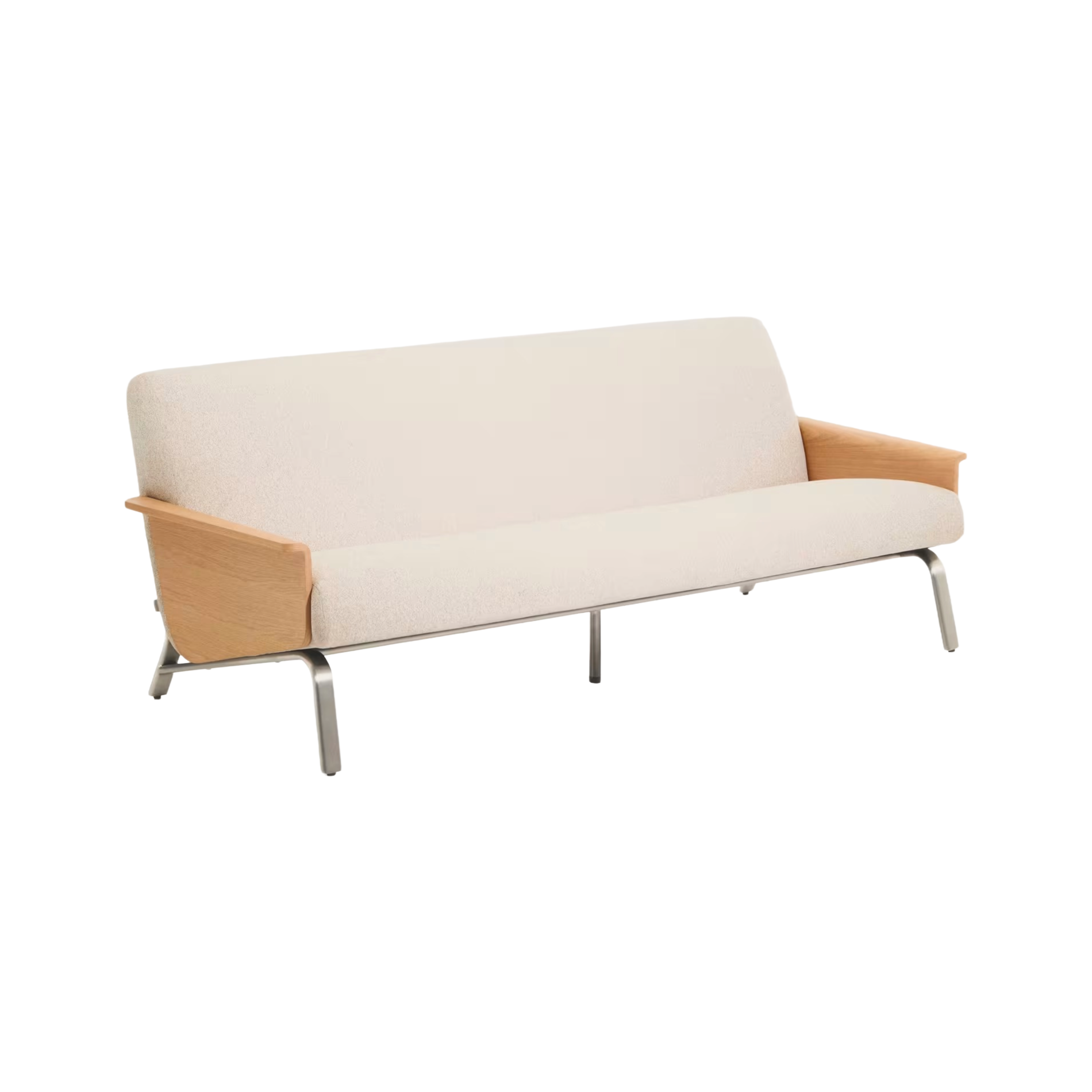 3-Sitzer Sofa AMSEN beige mit Eichenfurnier und Stahlgestell