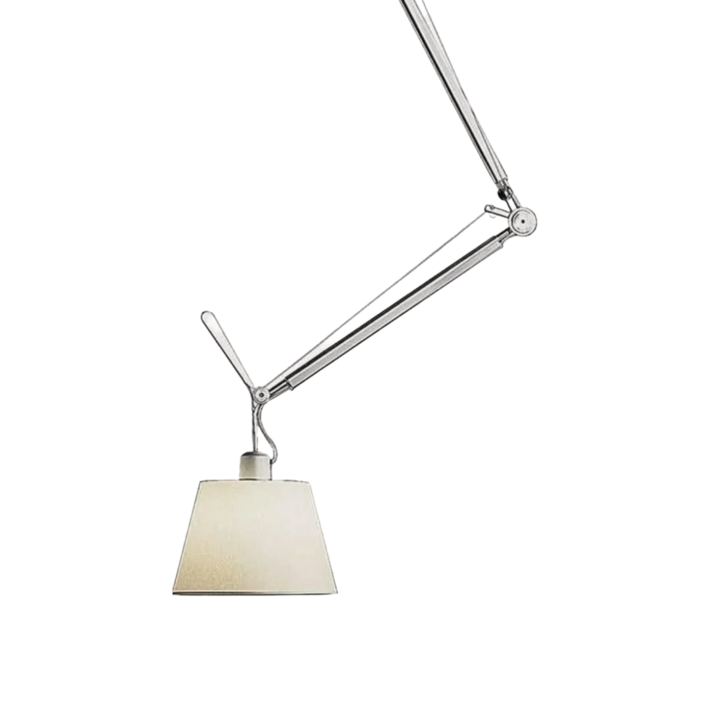 Hängelampe verstellbar TOLOMEO DECENTRATA mit pergamentfarbener Schirm und Aluminiumarm