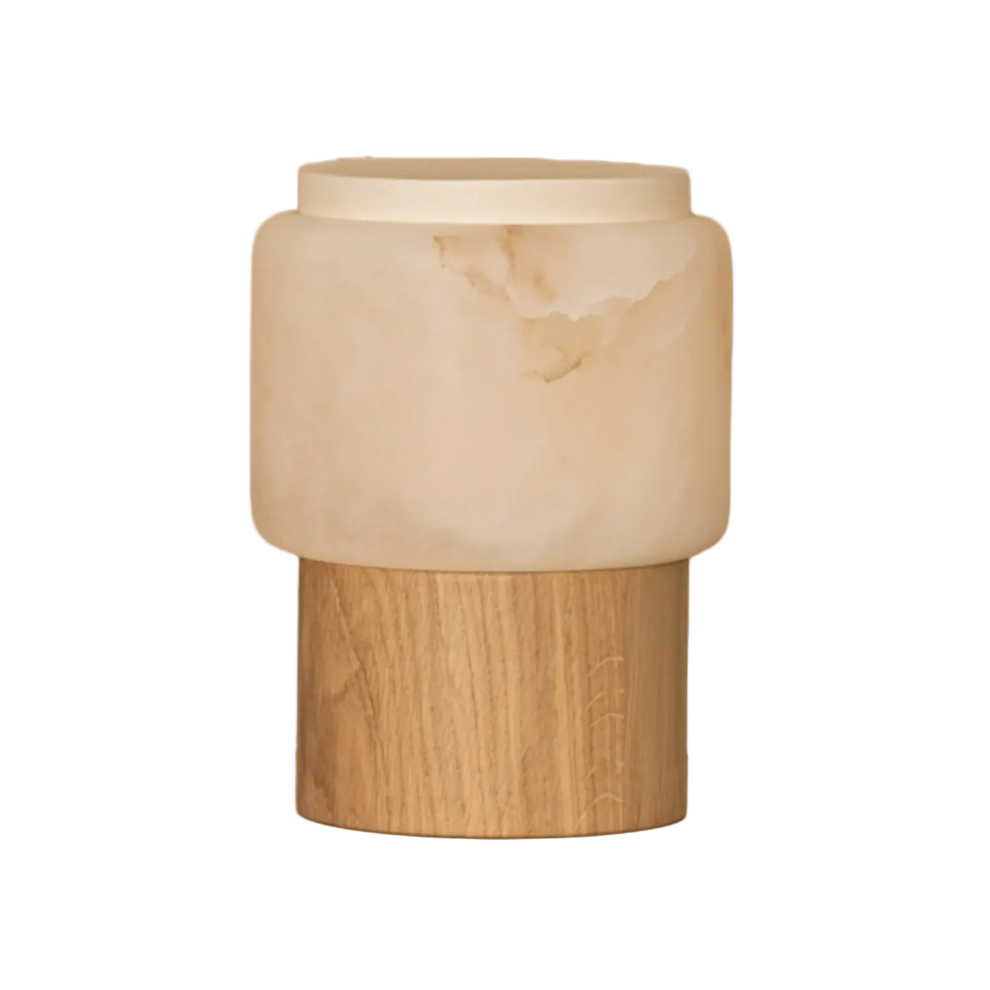 Tragbare Lampe LANTERNO weißer Alabaster mit Holzfuß