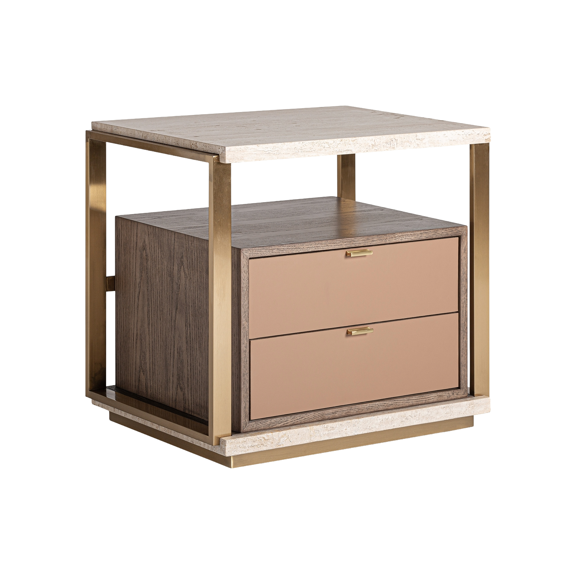 MONZA Nightstand Beige with Travertine Top
