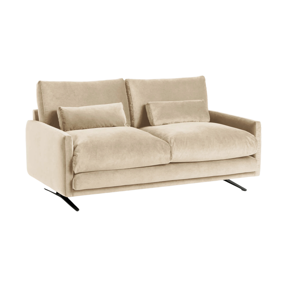 Sofa für 2 Personen aus Samt VELIRO beige mit schwarzem Gestell