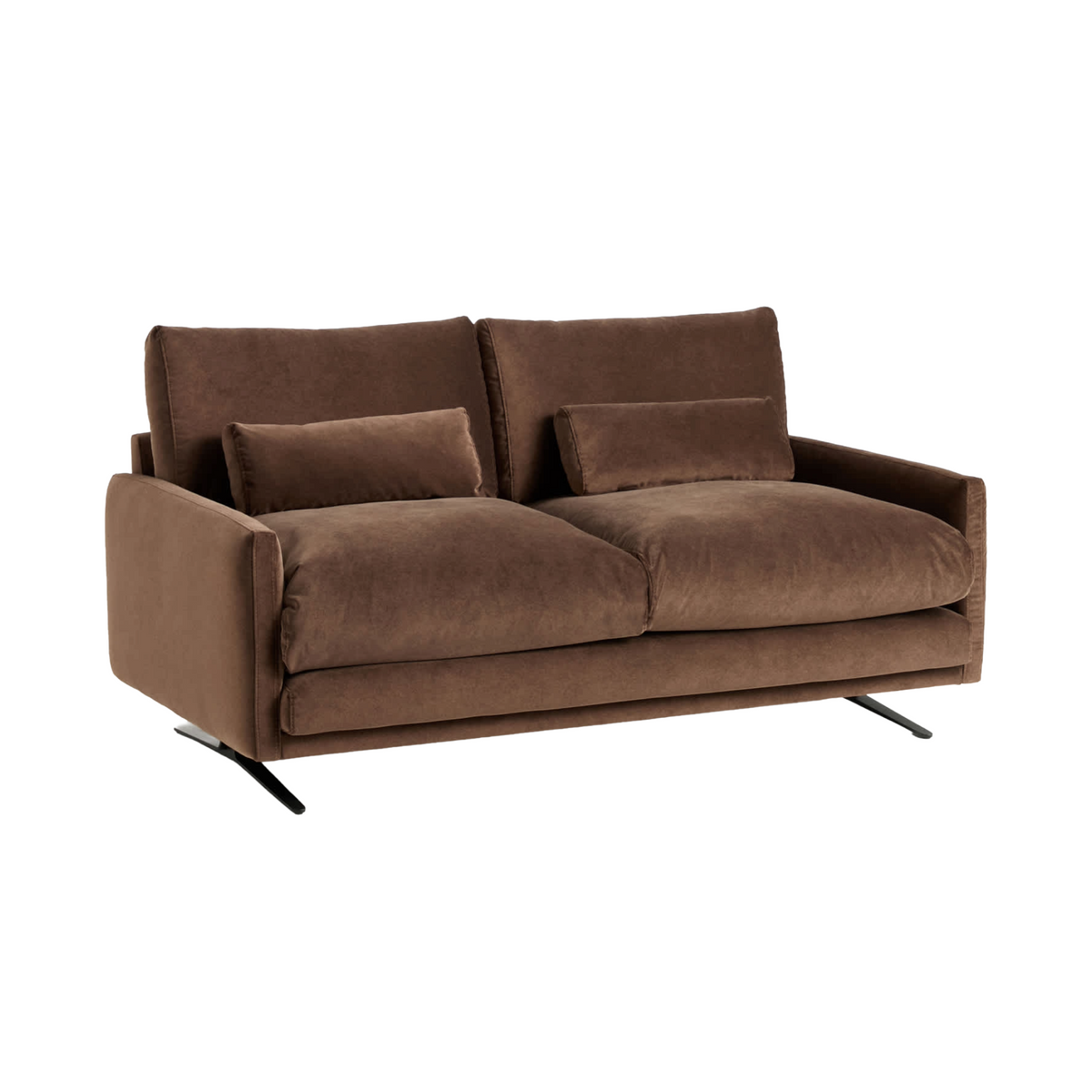 Sofa für 2 Personen aus Samt VELIRO dunkelbraun mit schwarzem Gestell