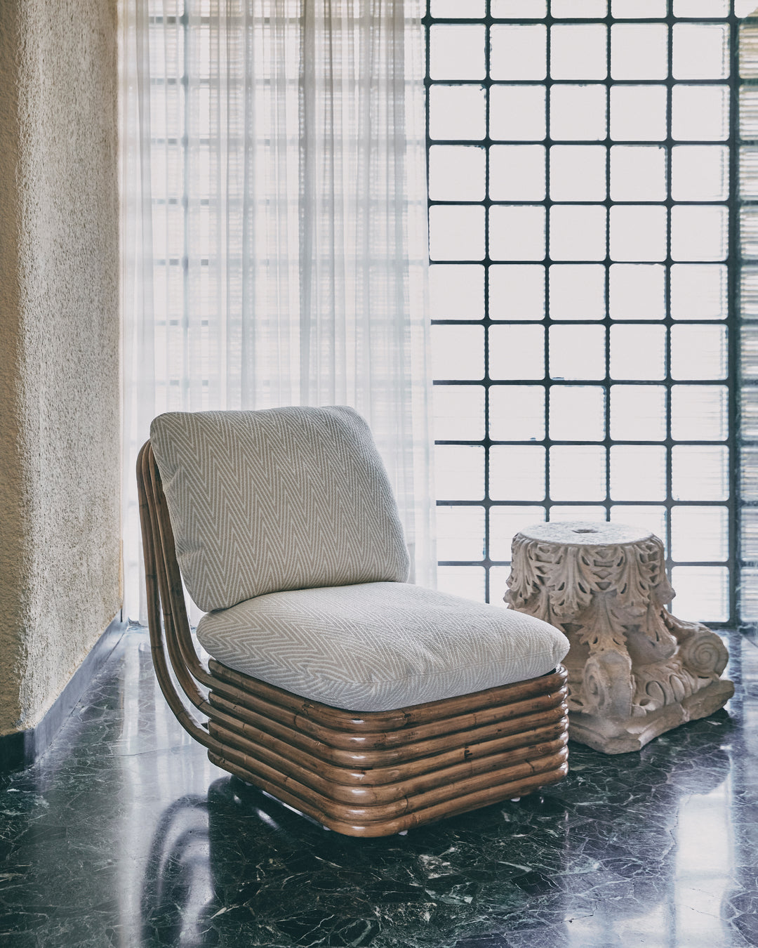 BOHEMIAN 72 armchair upholstered with a rattan base