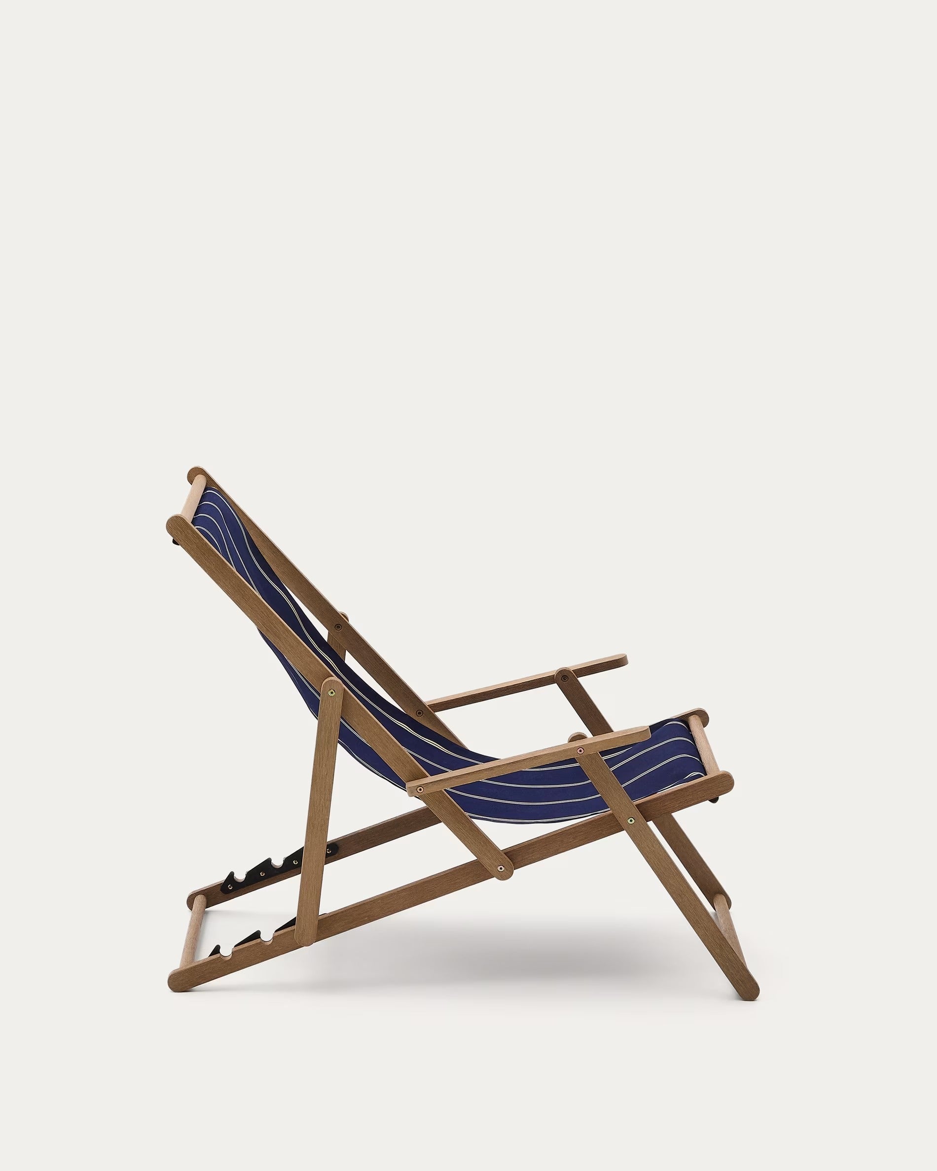 VILARA Liegestuhl in Marineblau und Beige mit Akazienfuß