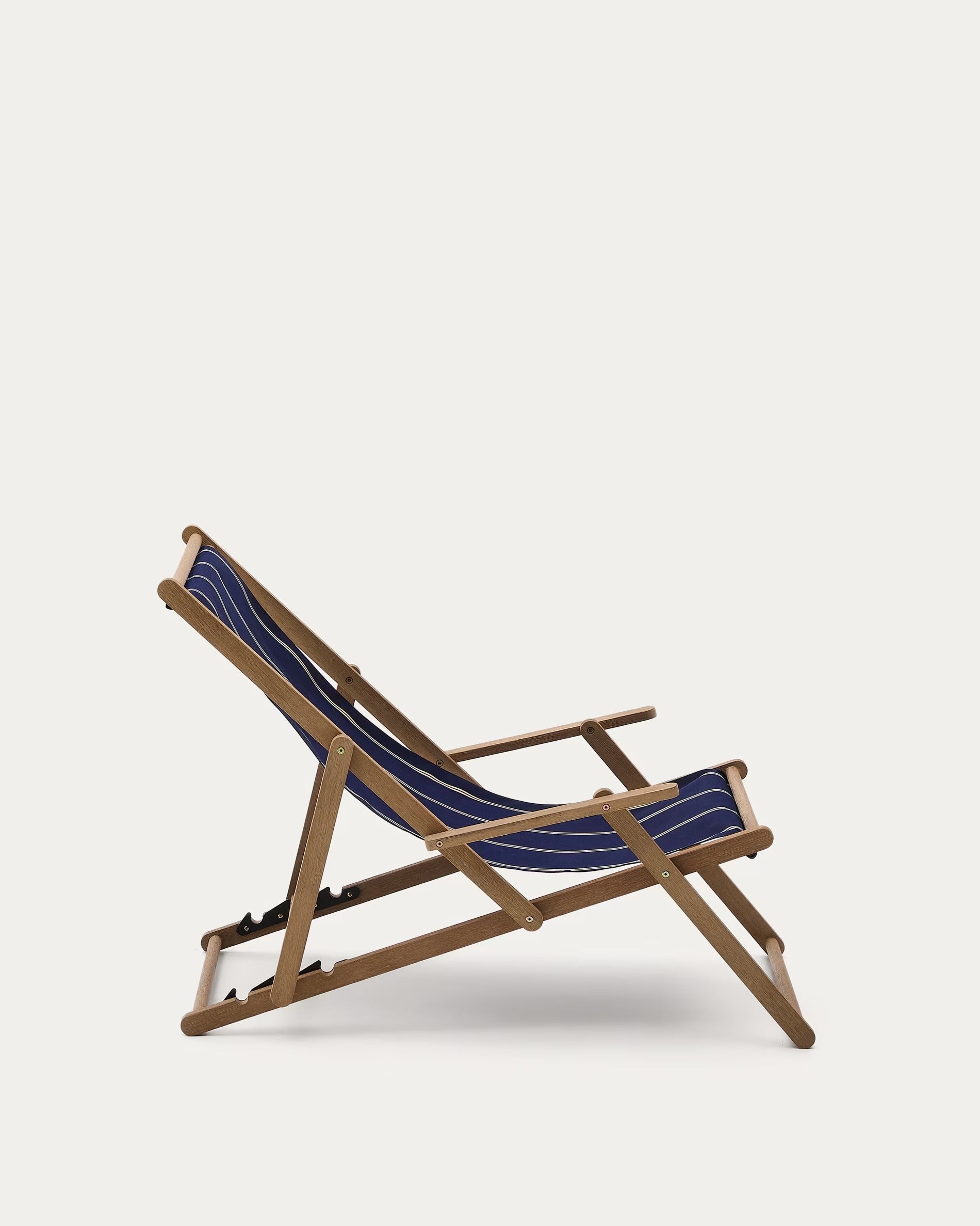 VILARA Liegestuhl in Marineblau und Beige mit Akazienfuß