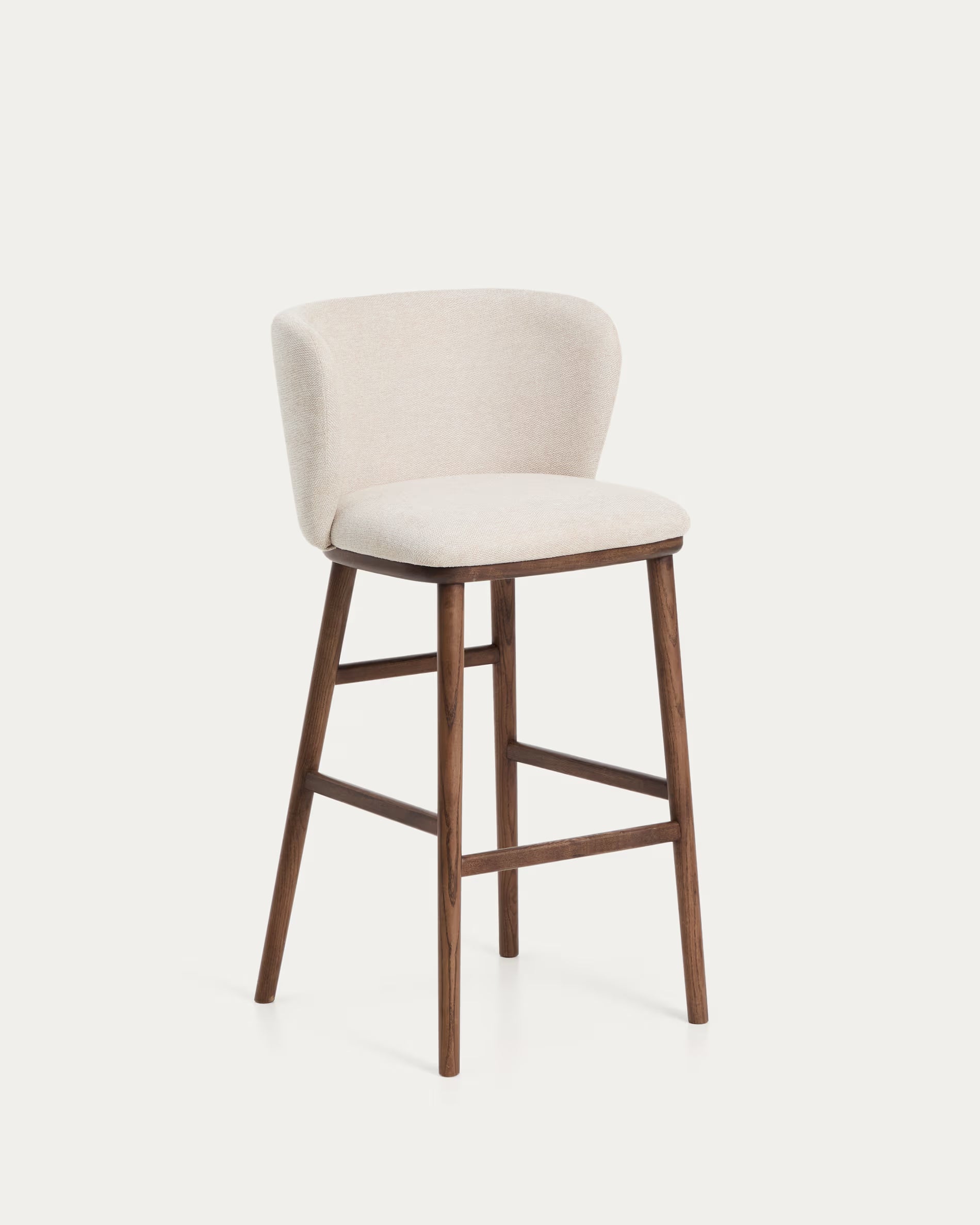 Bar Stool CISELIA beige chenille with dark ash base