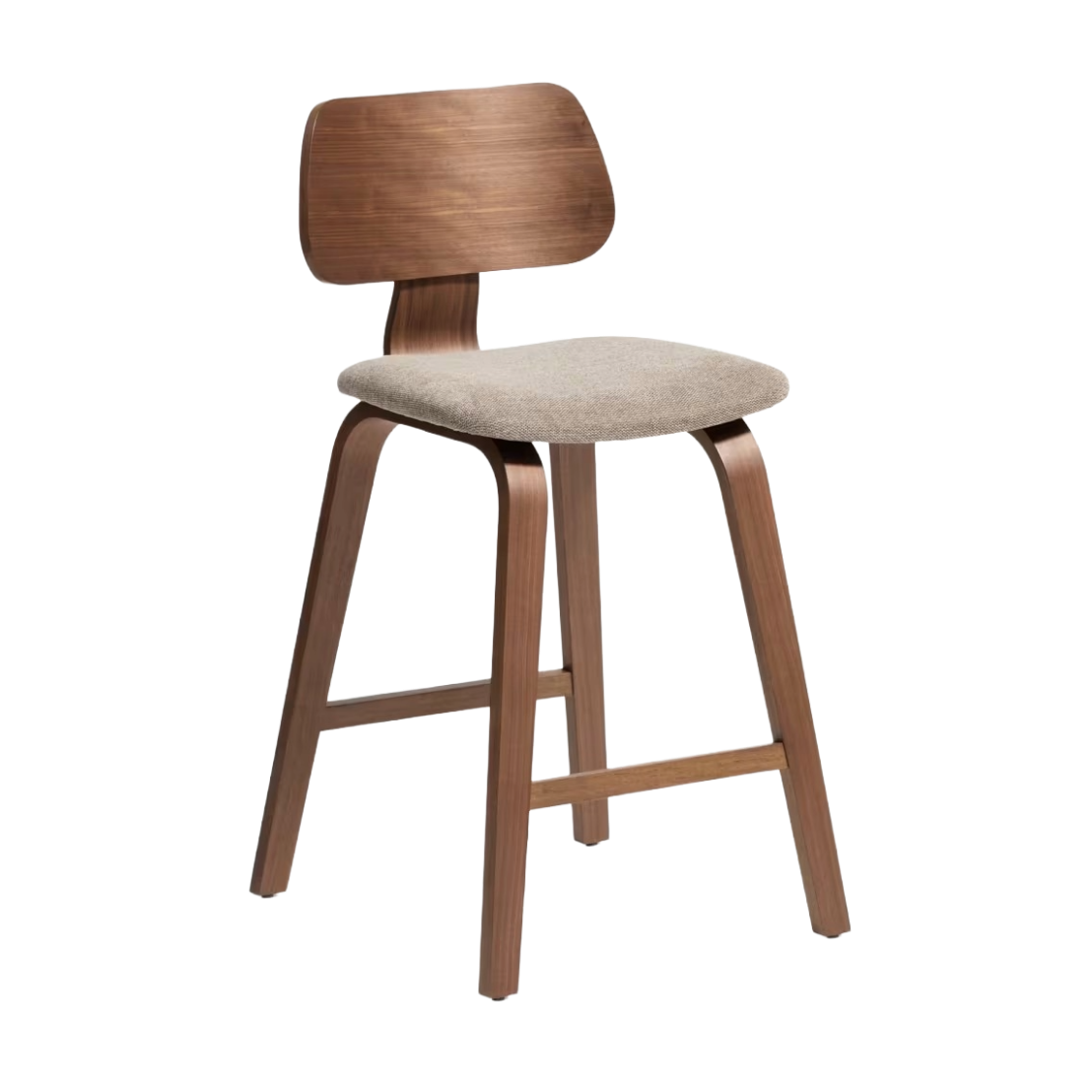 Barhocker GENA in beigem Chenille mit furniertem Nussbaumgestell
