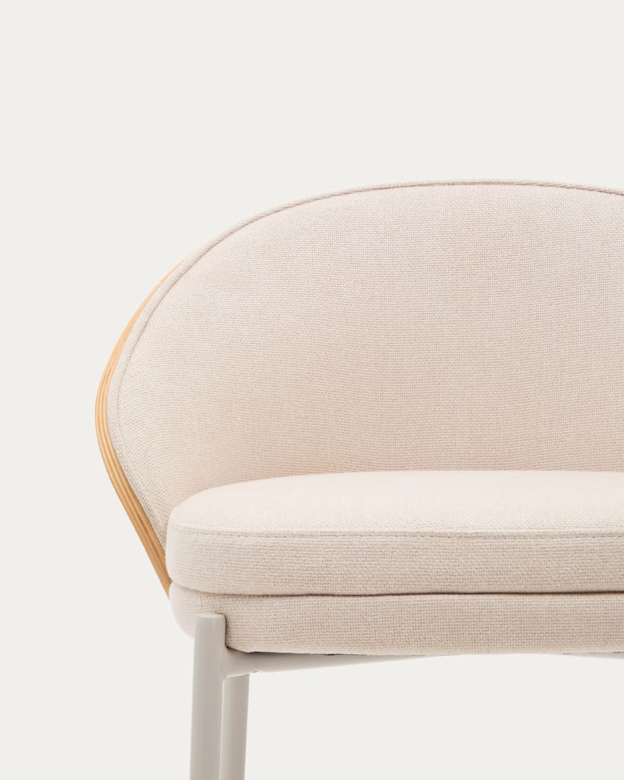 EAMY Bar Stool in Beige Chenille with Ash Finish