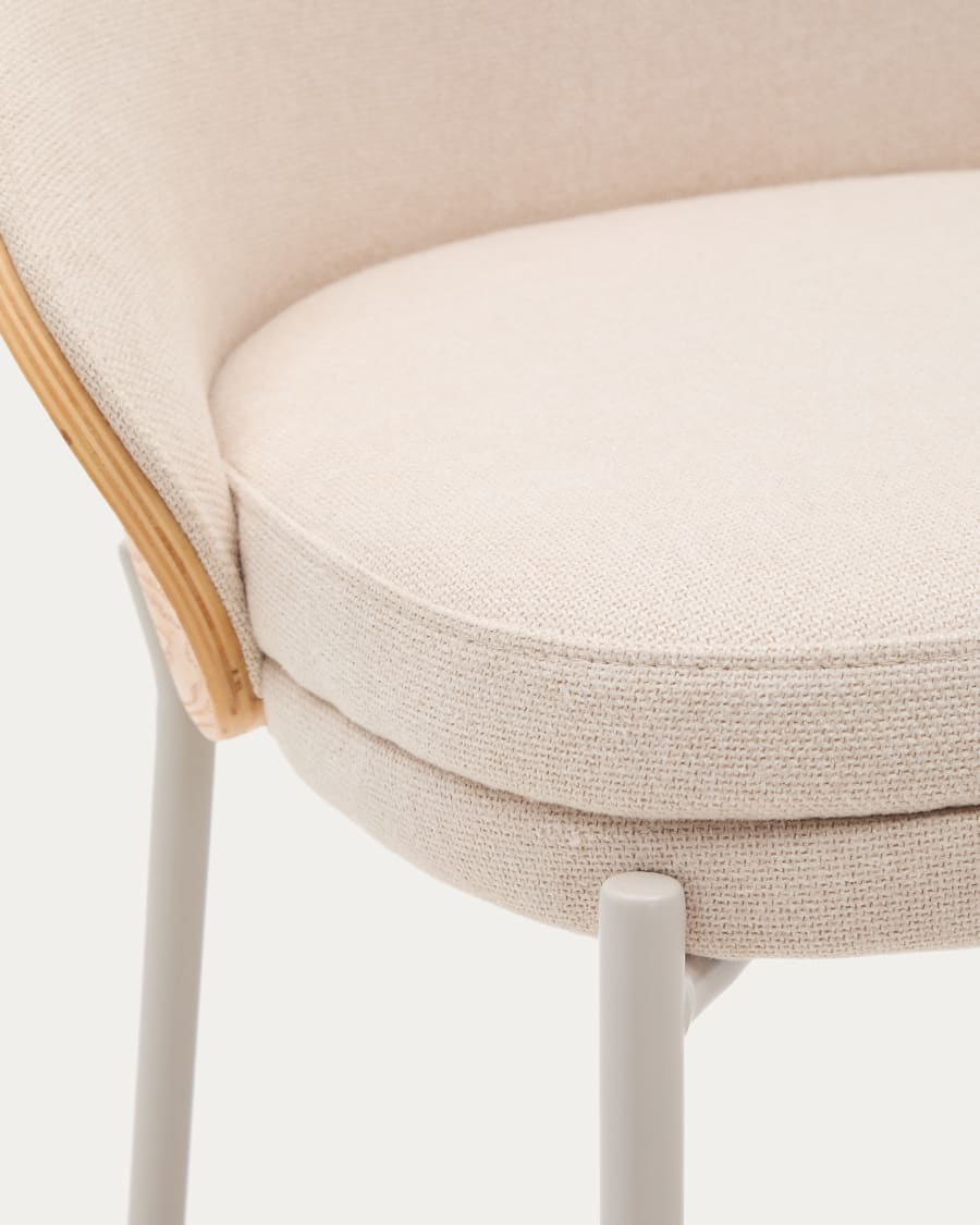 EAMY Bar Stool in Beige Chenille with Ash Finish
