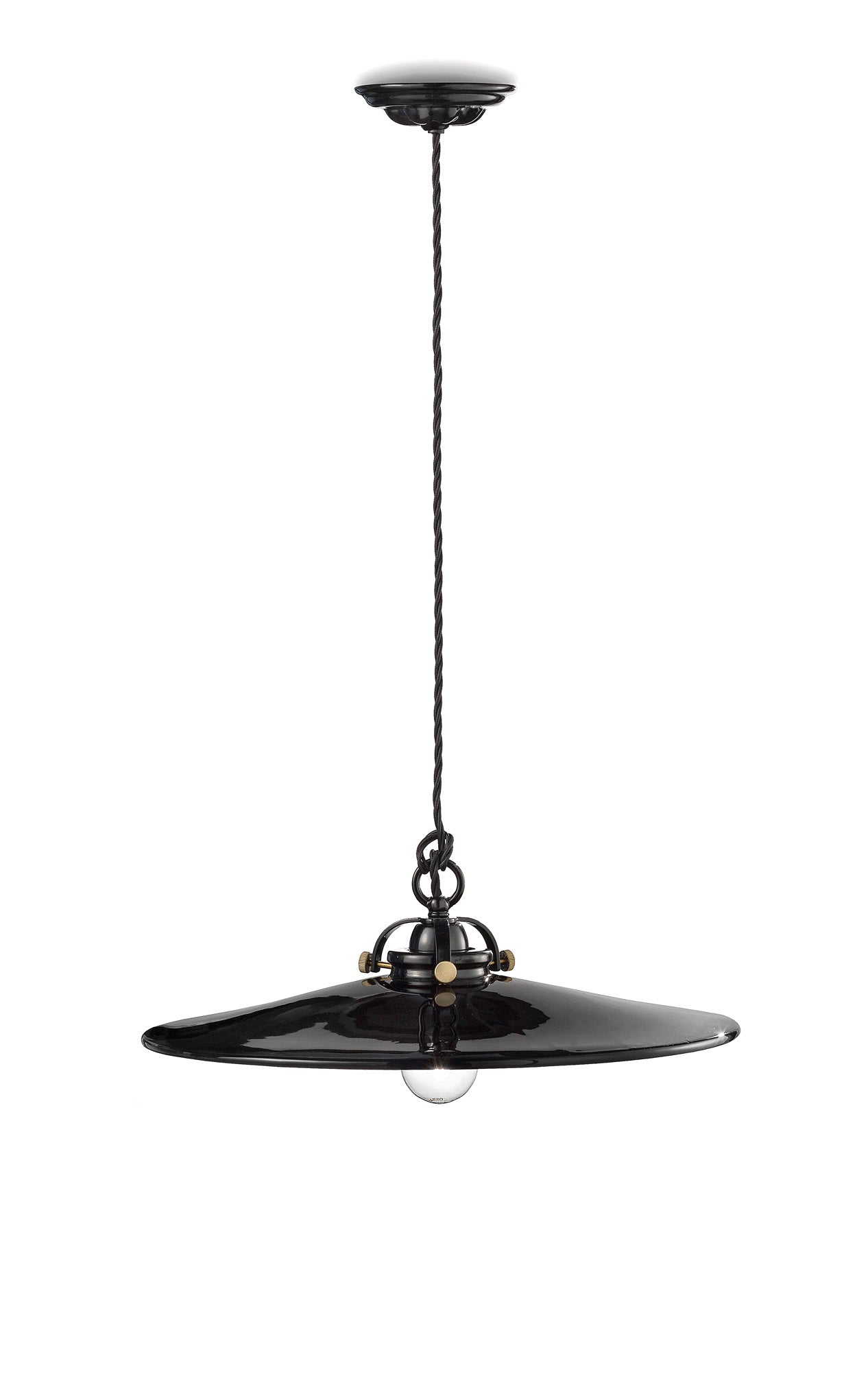 B&W black ceramic pendant lamp with brass finish