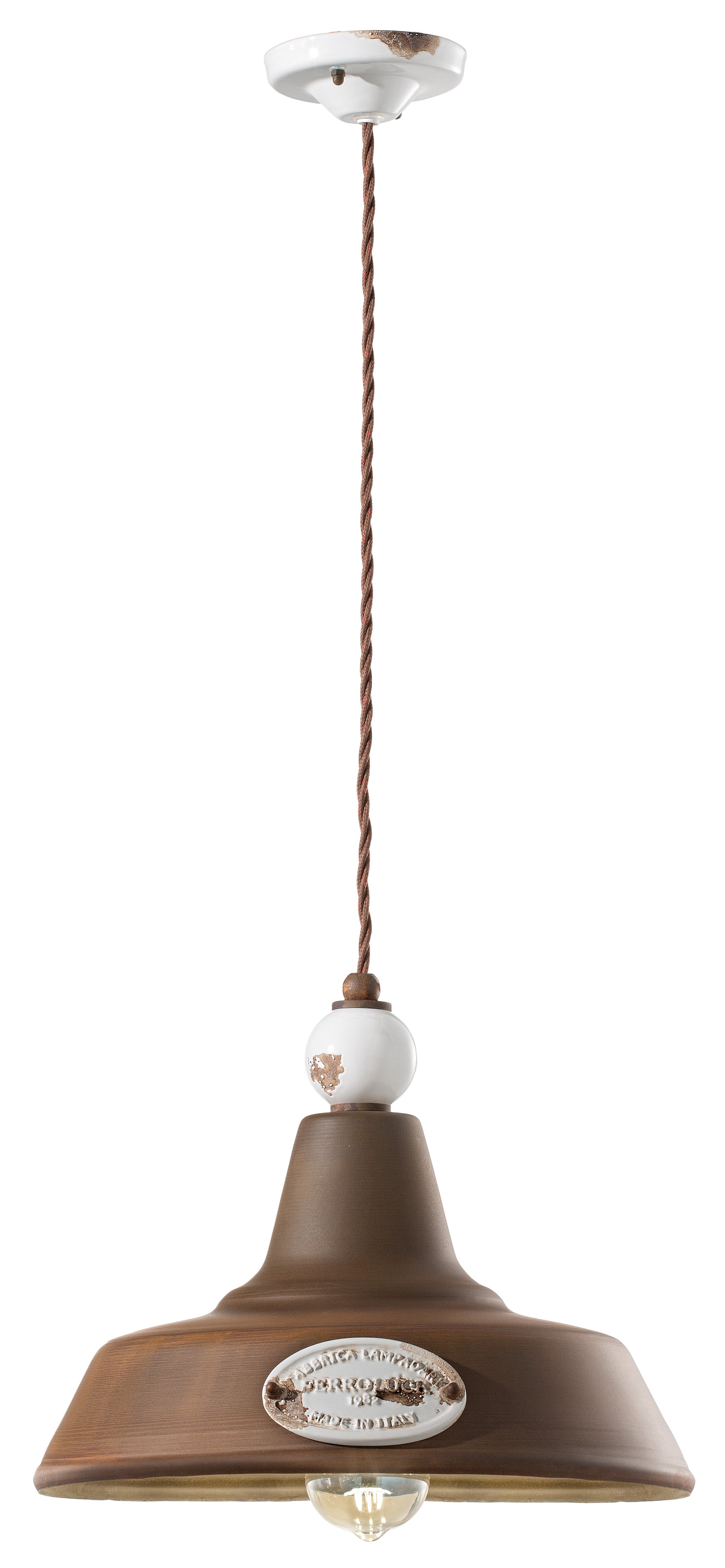 GRUNGE ceramic and iron pendant lamp in rusty with a creamy Craquelé effect