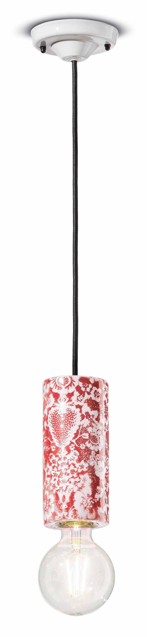 Keramik-Pendelleuchte PI rote Blumen