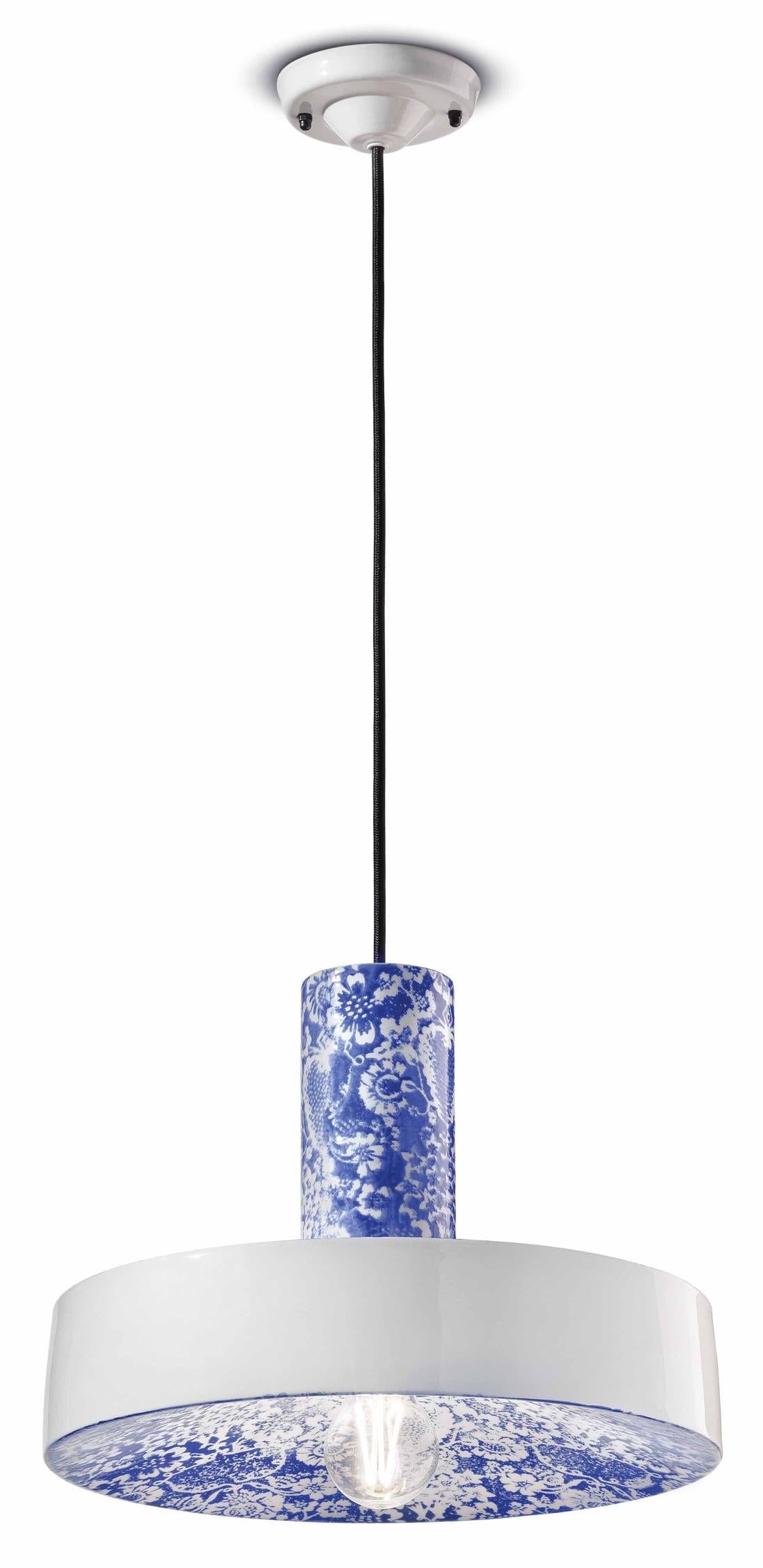Keramik-Pendelleuchte PI blaue Blumen