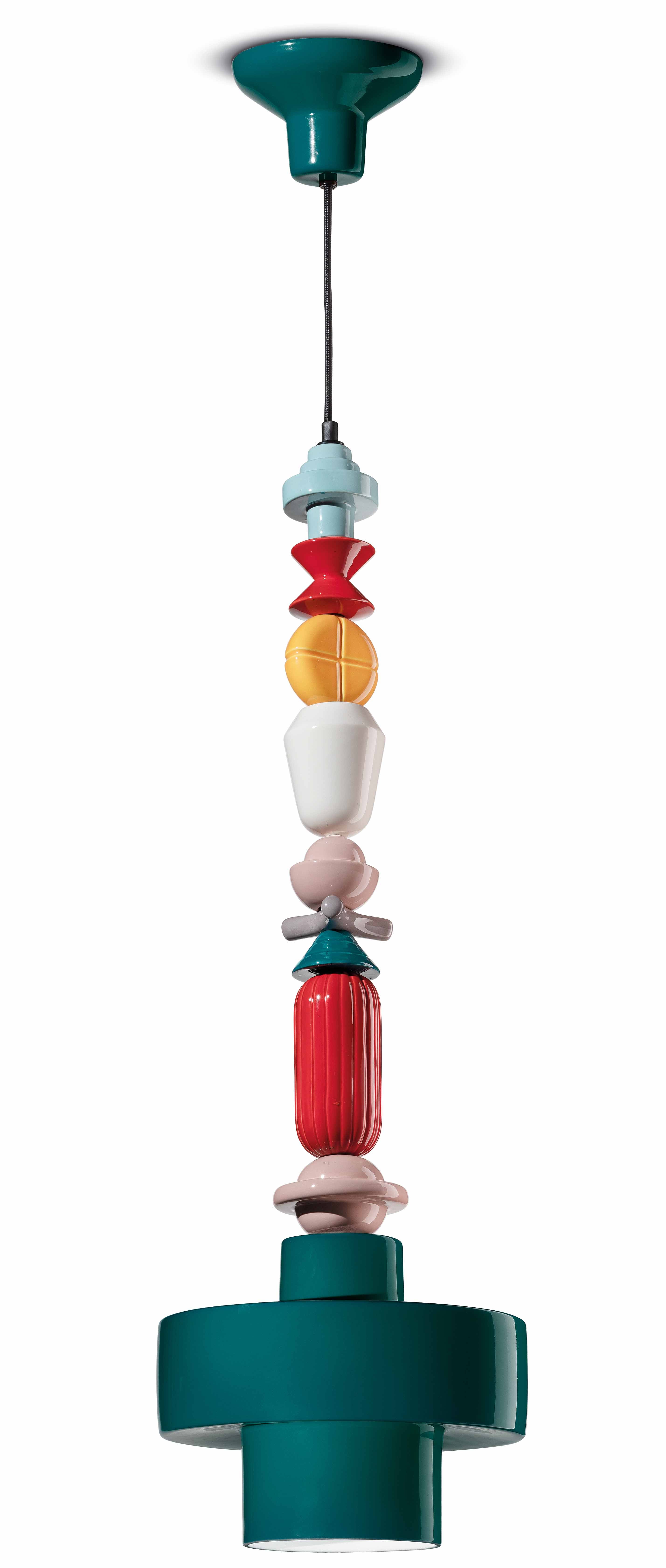 Keramik-Hängelampe LARIAT ROLL blau petrol