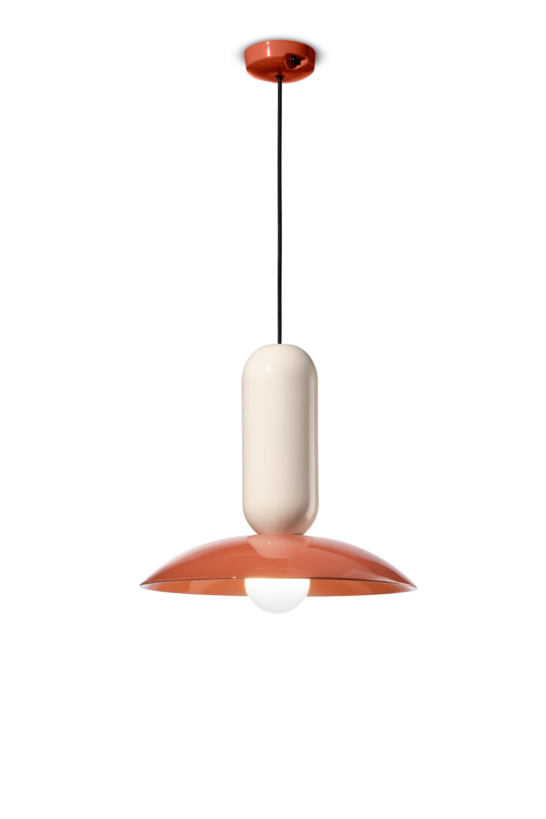 Keramik-Pendelleuchte PAU creme mit orange