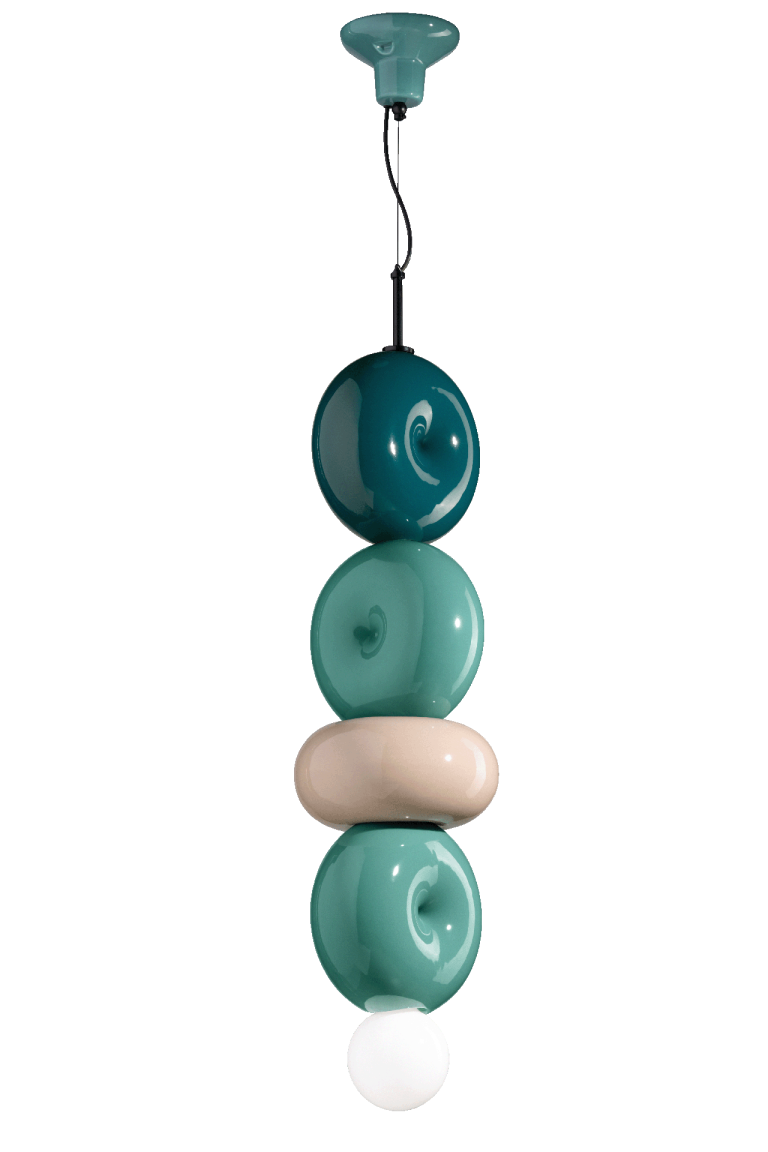 Ceramic turquoise ceramic lamp with green Petrol and cream