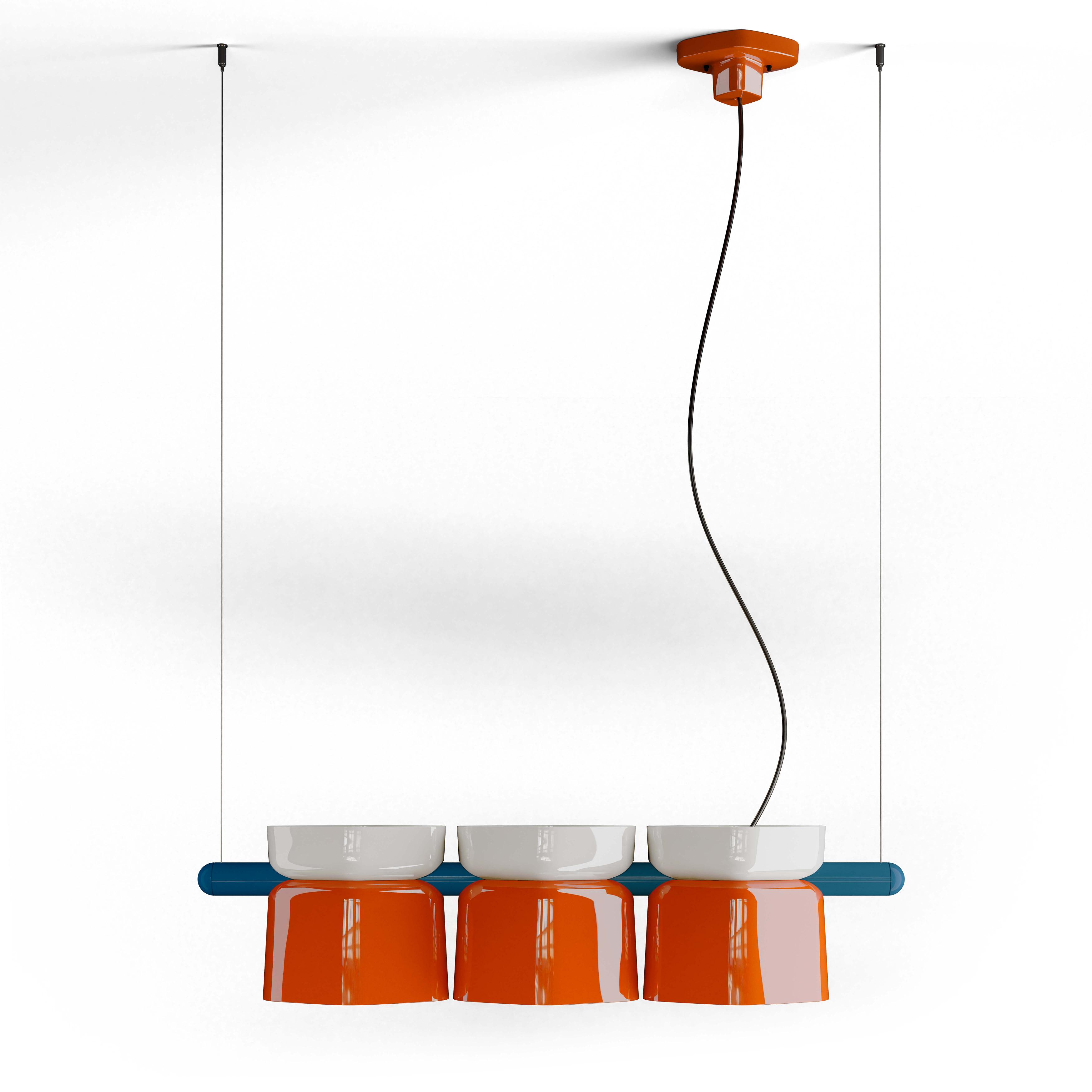 YAKITORI Keramik Pendelleuchte orange mit creme und kobalt