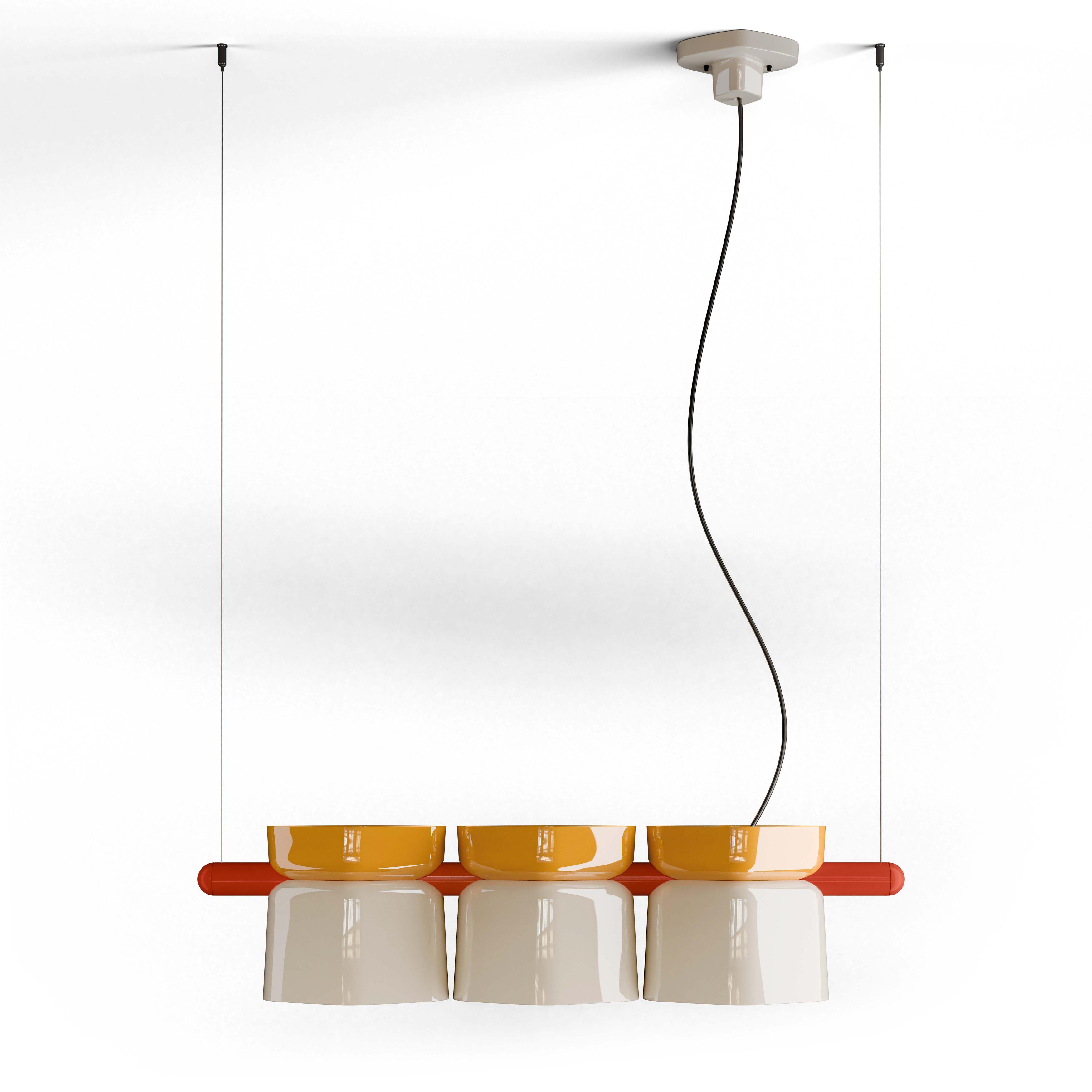 YAKITORI Keramik-Pendelleuchte creme mit gelb und orange