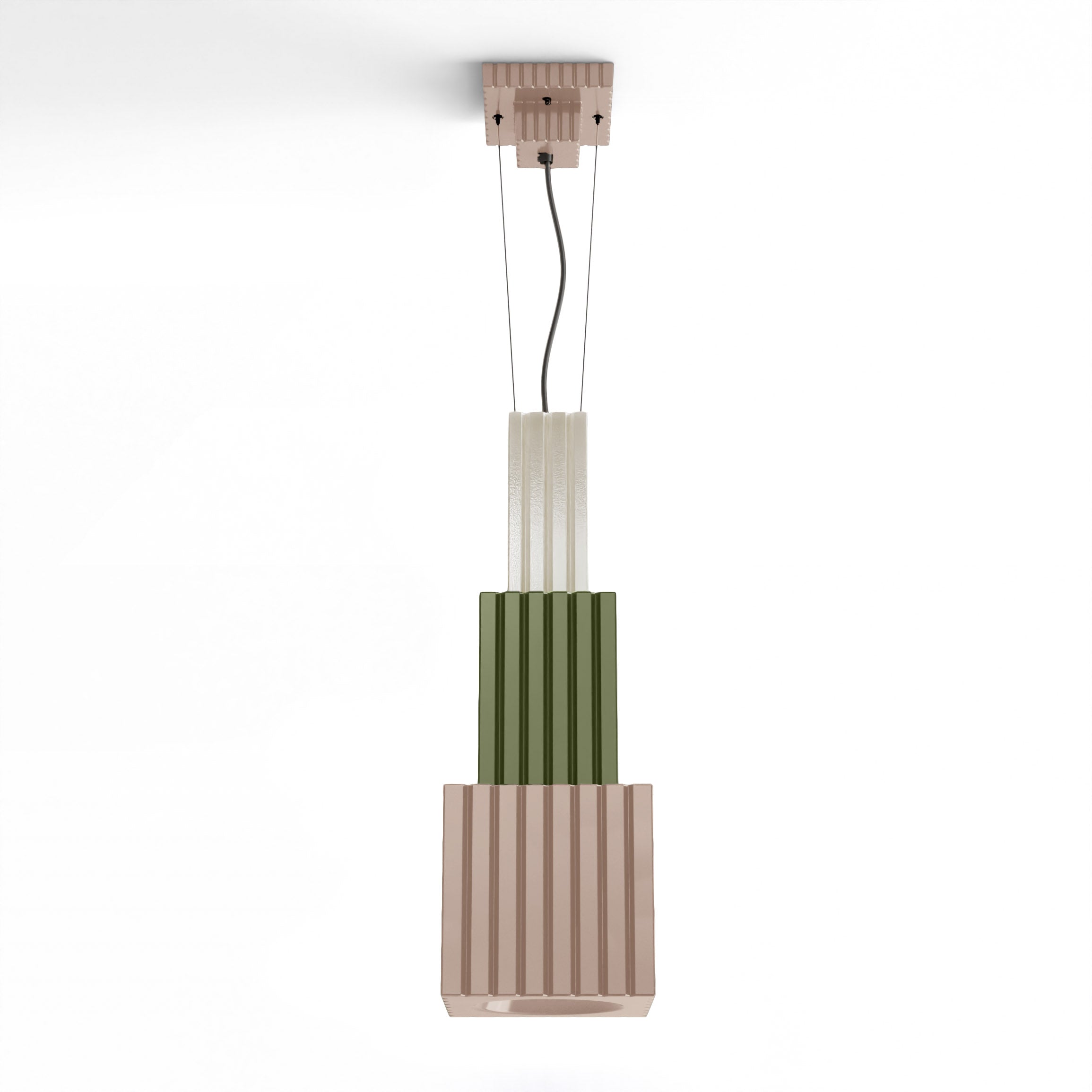 Keramik-Pendelleuchte METRA beige mit Salbeigrün und Creme