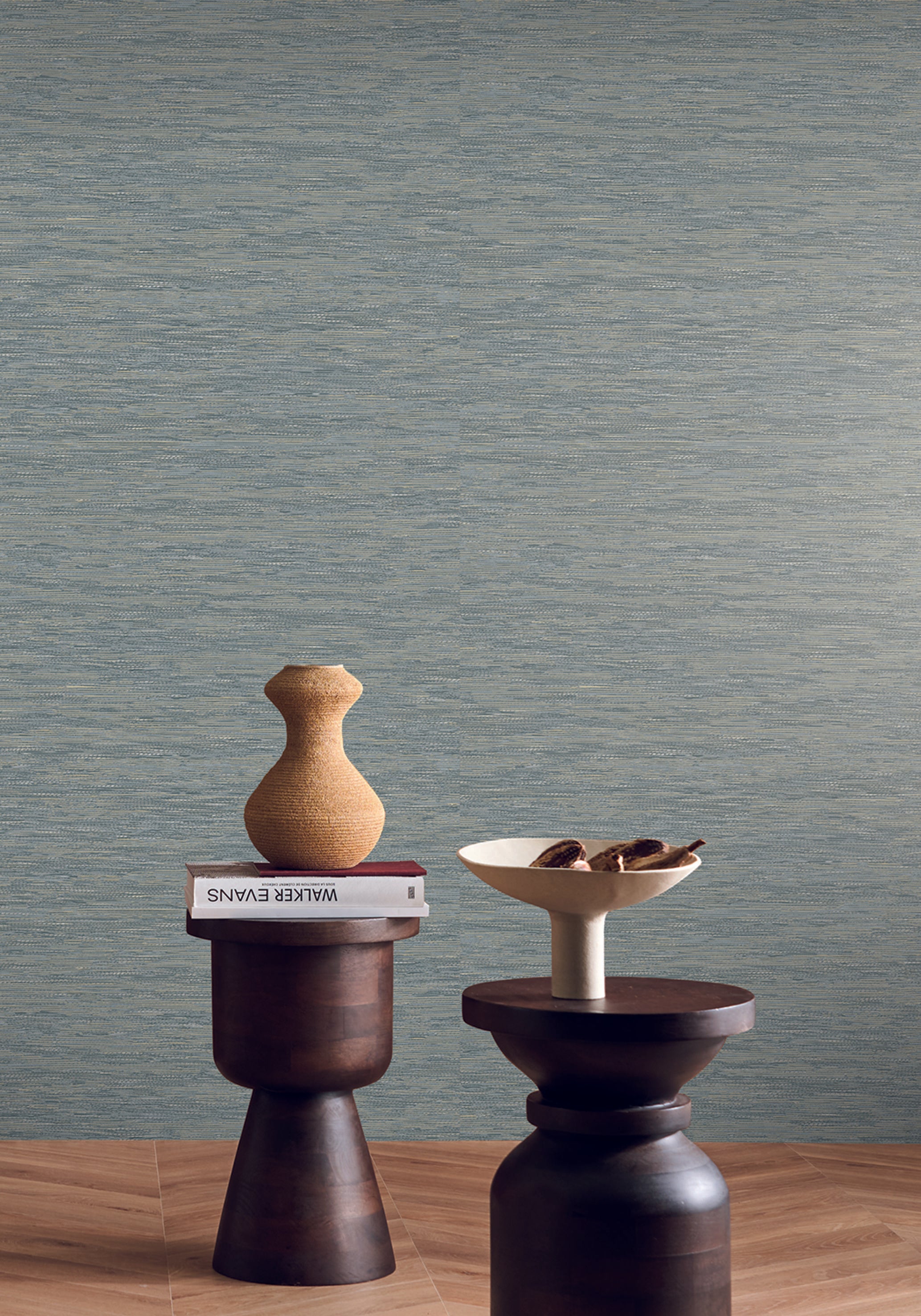 Strukturierte Tapete, die Jacquardstoff imitiert TATAMI - BLEU CIEL himmelblau