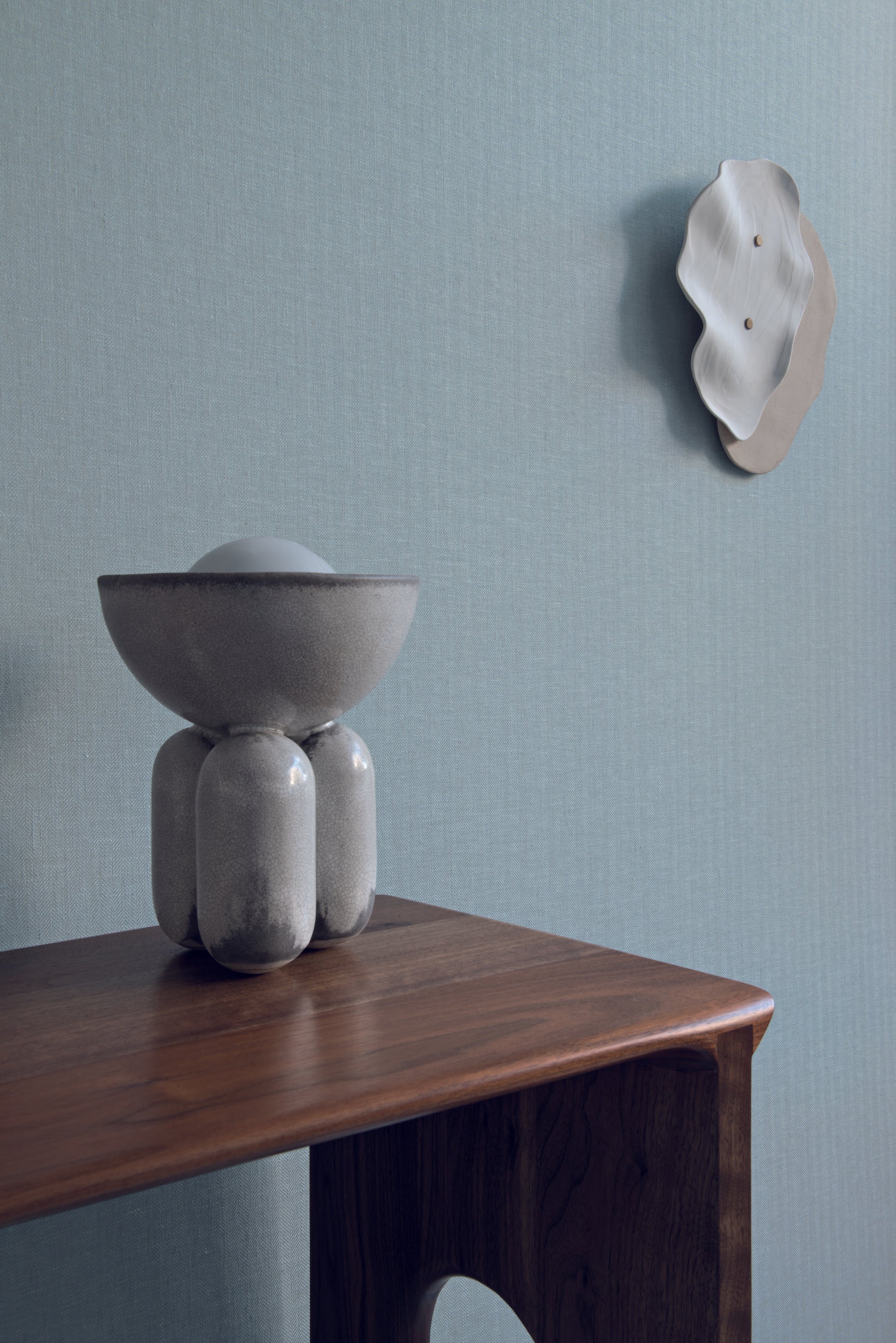 Textilstruktur-Tapete imitiert Fischgrät VELIN - OPALINE hellgrün