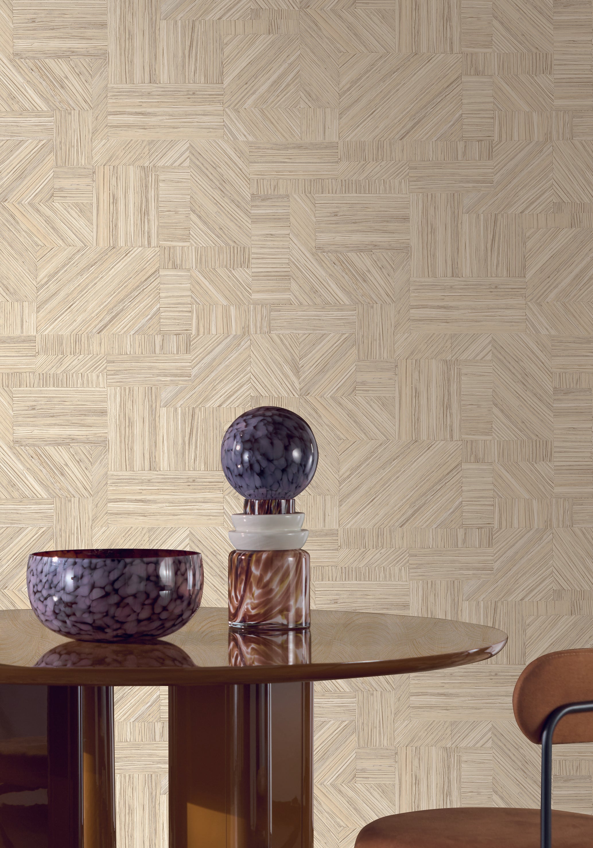 Wallpaper Imitating Straw Patchwork IMBRICATION - GALET Gray-Beige