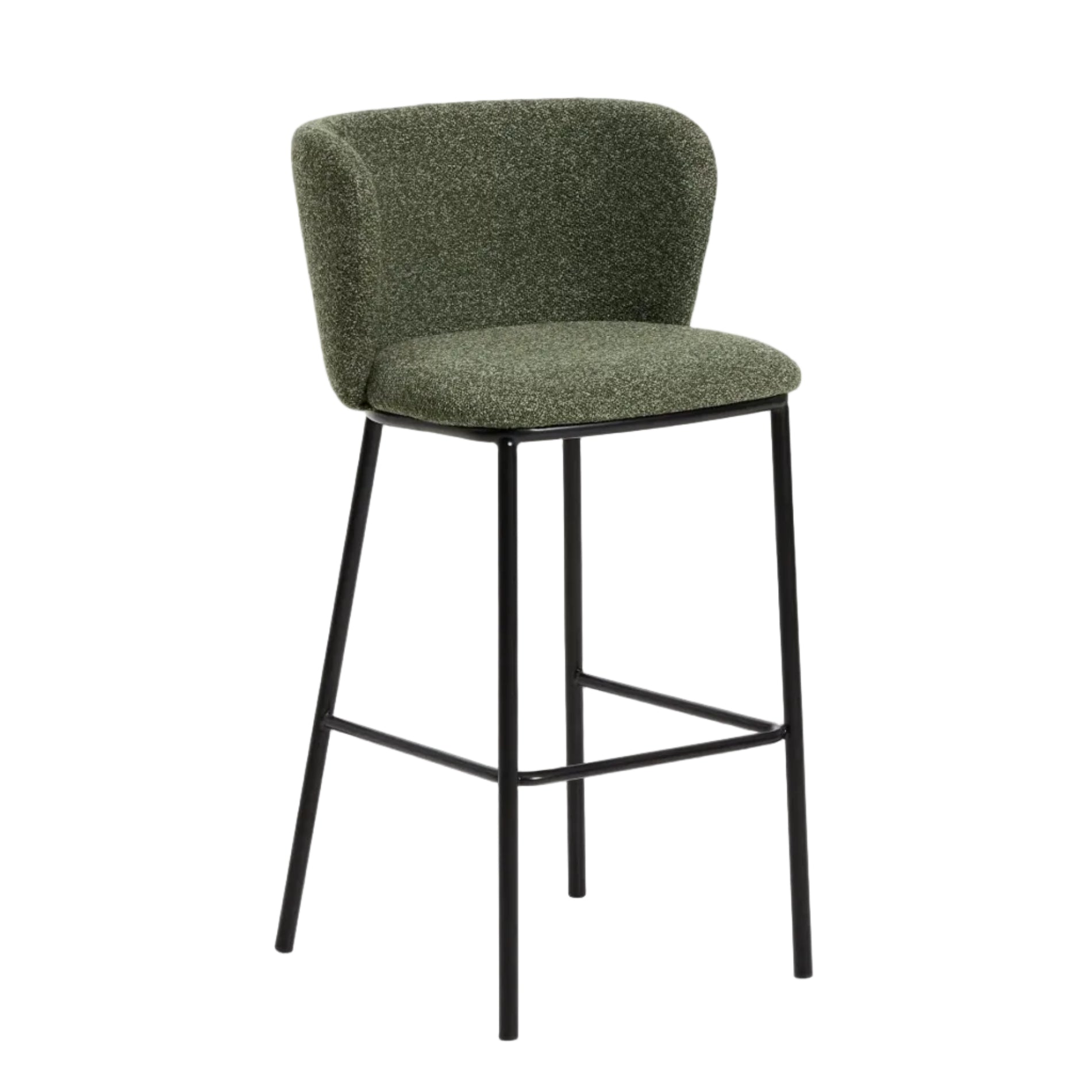 Bar Stool CISELIA Dark Green Chenille with Black Base