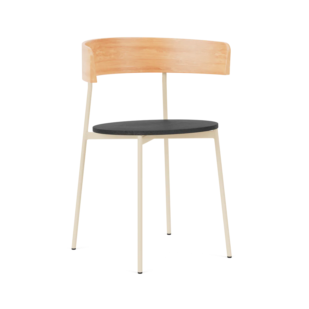 Sessel mit Armlehnen FRIDAY schwarzer Sitz mit Holzrückenlehne und beigem Gestell