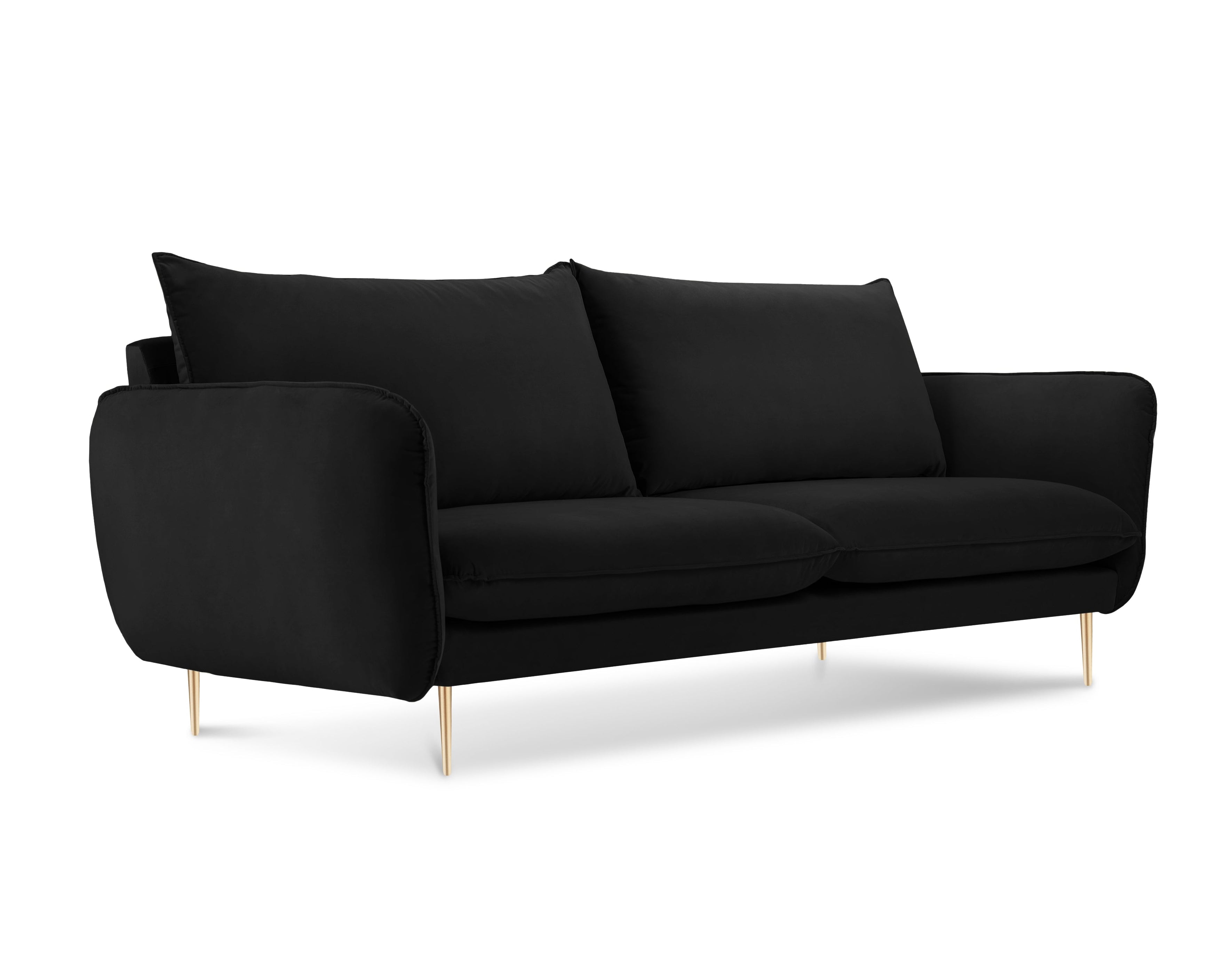 Velvet 2-seater Sofa VIENNA black with gold base