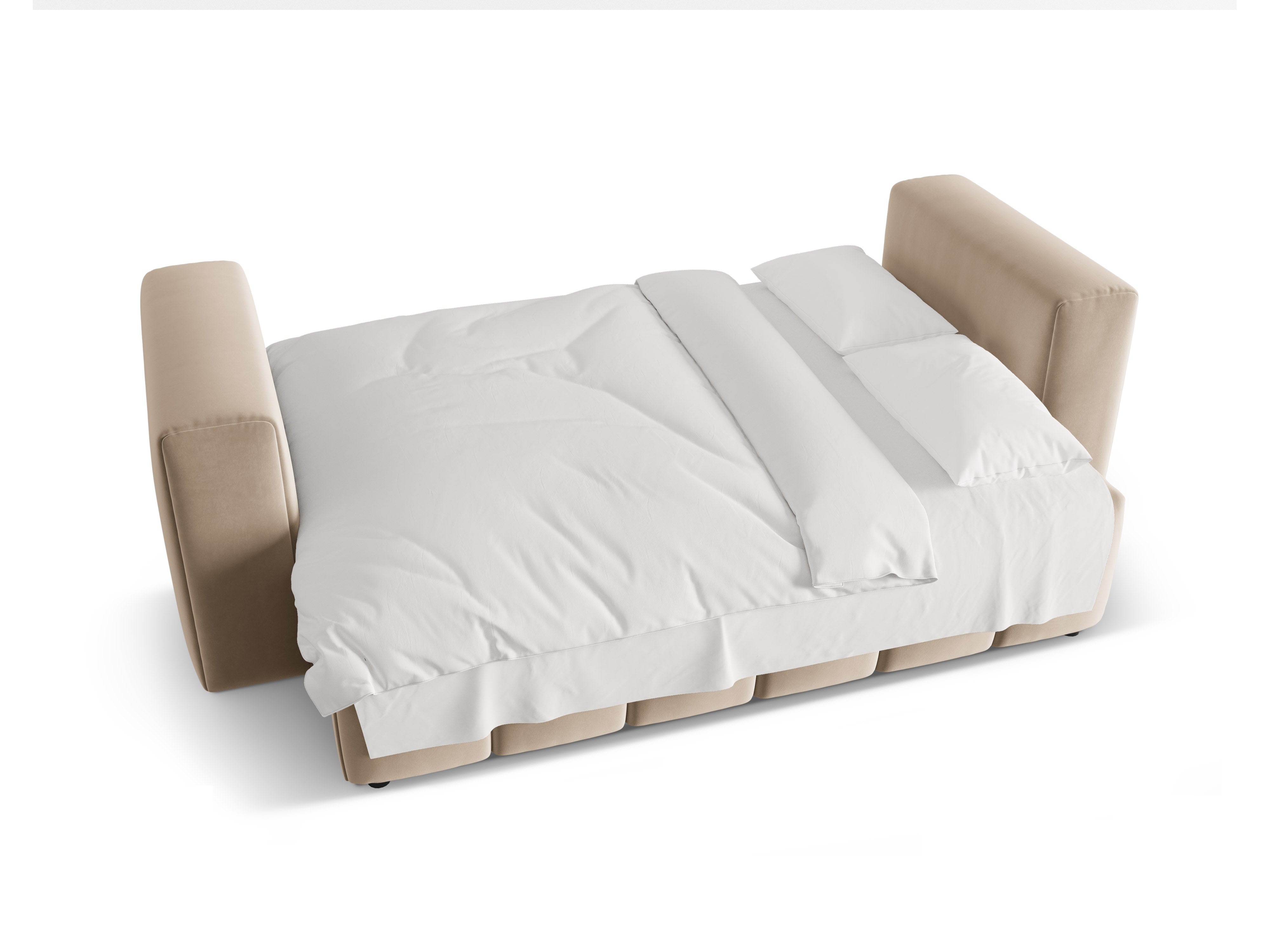 Sofa aksamitna 3-osobowa z funkcją spania VERONA piaskowy