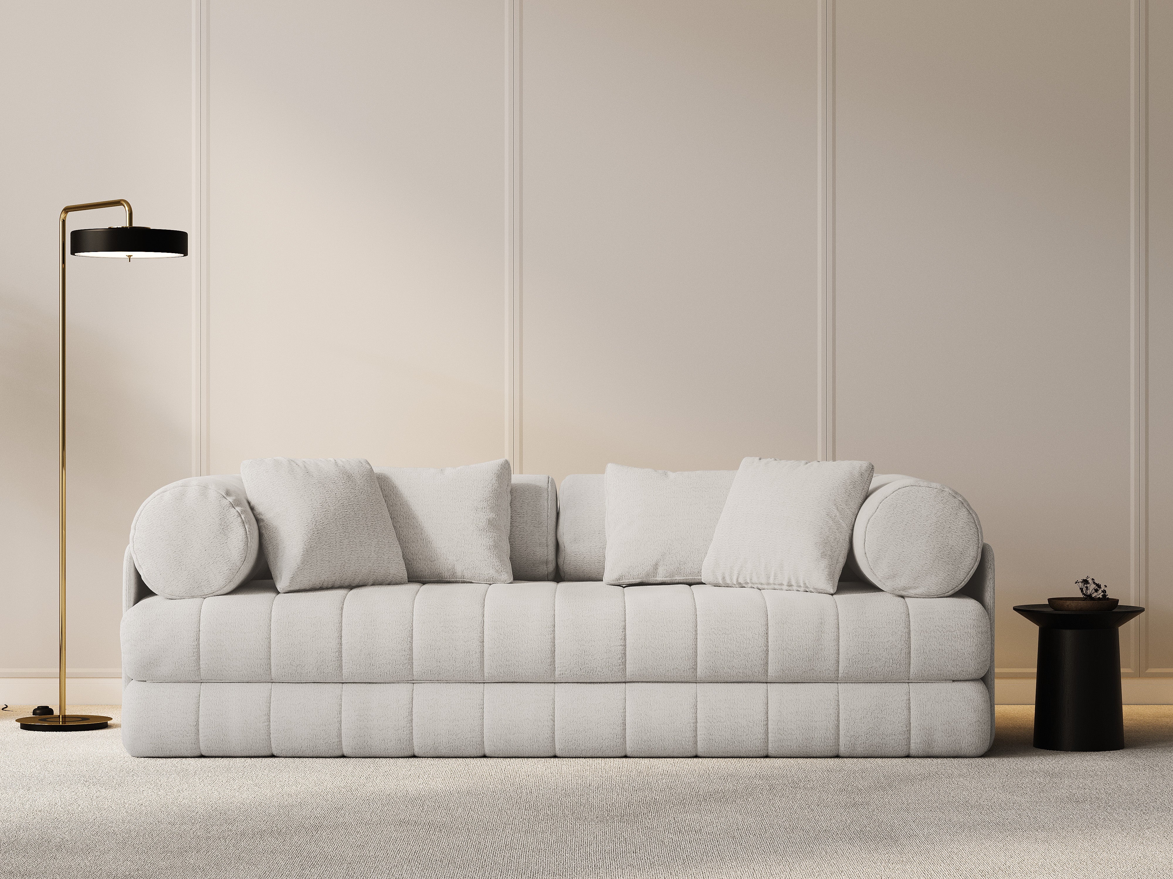 Sofa 3-Sitzer mit Schlaffunktion KEMI cremefarbener Bouclé
